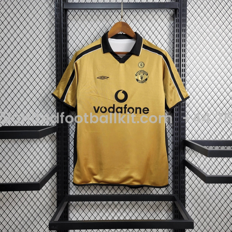 Unitedfootballkit.com | Retro Manchester United 01-02 100th Anniversary Special Edition Jersey - White & Gold -Customize Name, Number and Patch | Worldwide Shipping