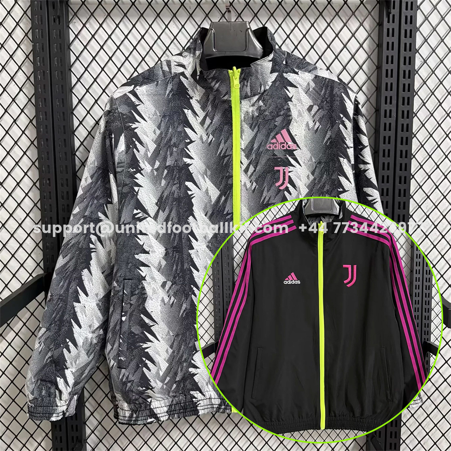 Unitedfootballkit.com | Juventus 25-26 Double Sided Reversible Windbreaker - Black & Grey -Customize Name, Number and Patch | Worldwide Shipping