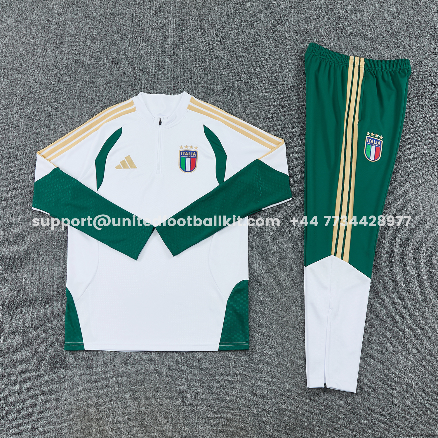 Unitedfootballkit.com | Italy 2026 Long Sleeve Training Set - White Top & Green Pants -Customize Name, Number and Patch | Worldwide Shipping