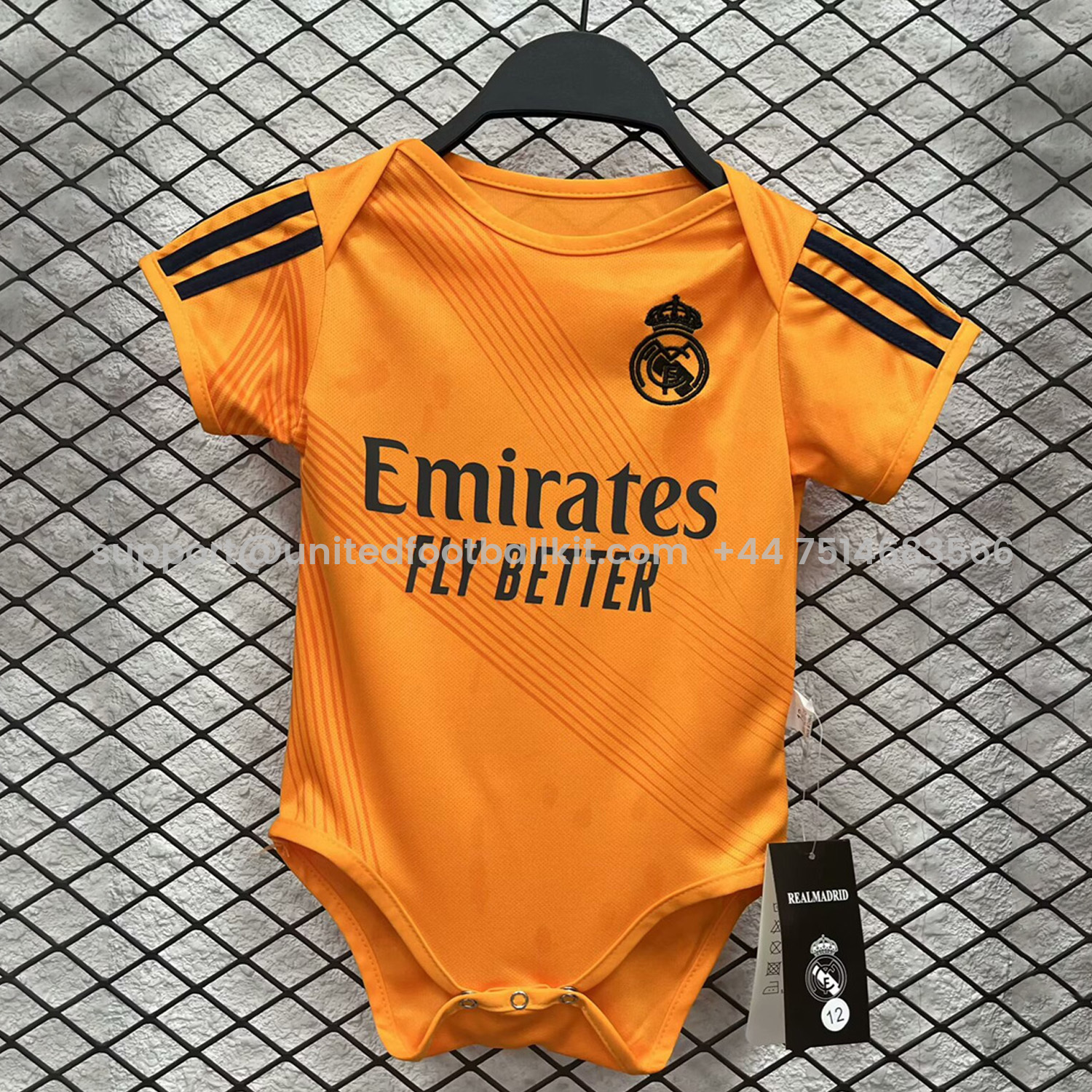 Unitedfootballkit.com | Real Madrid 24-25 Away Baby Crawling Suit -Customize Name, Number and Patch | Worldwide Shipping