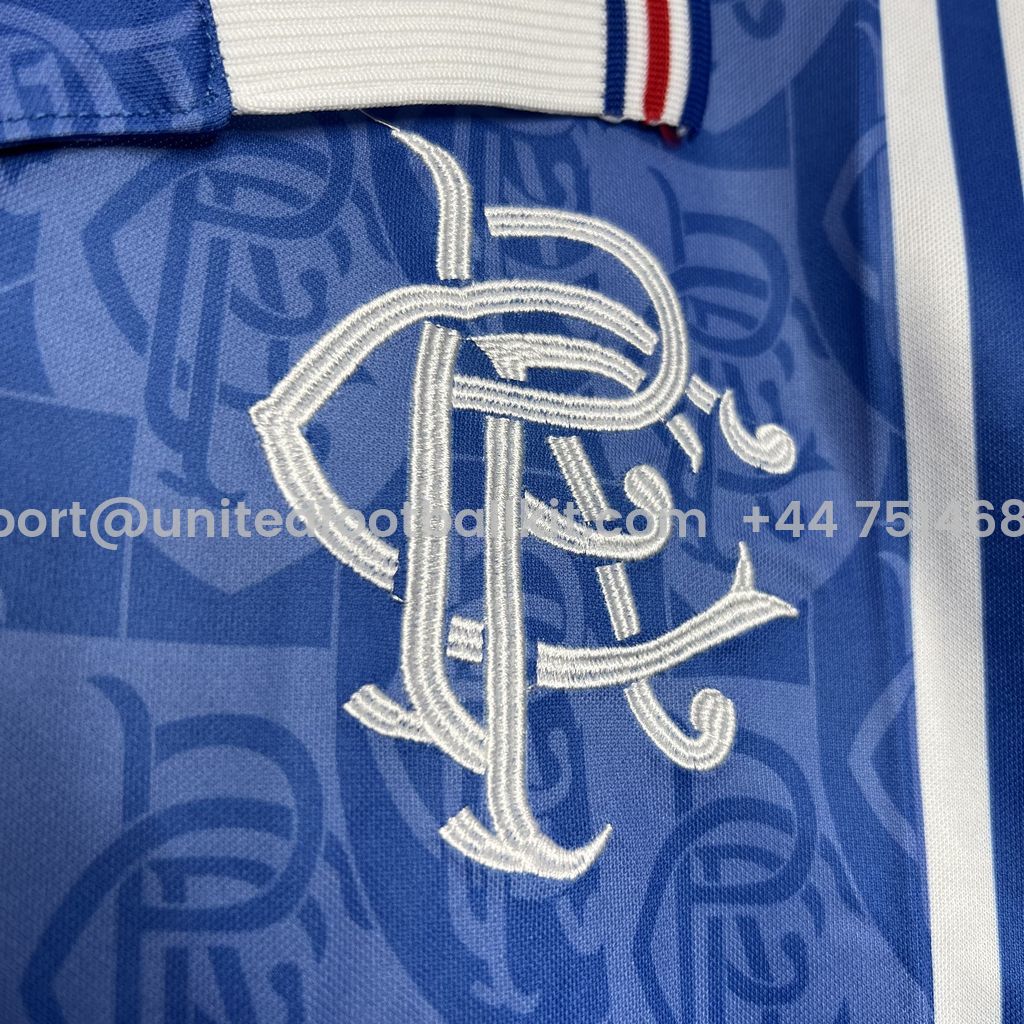Unitedfootballkit.com | Retro Glasgow Rangers 1996-97 Home Stadium Jersey -Customize Name, Number and Patch | Worldwide Shipping