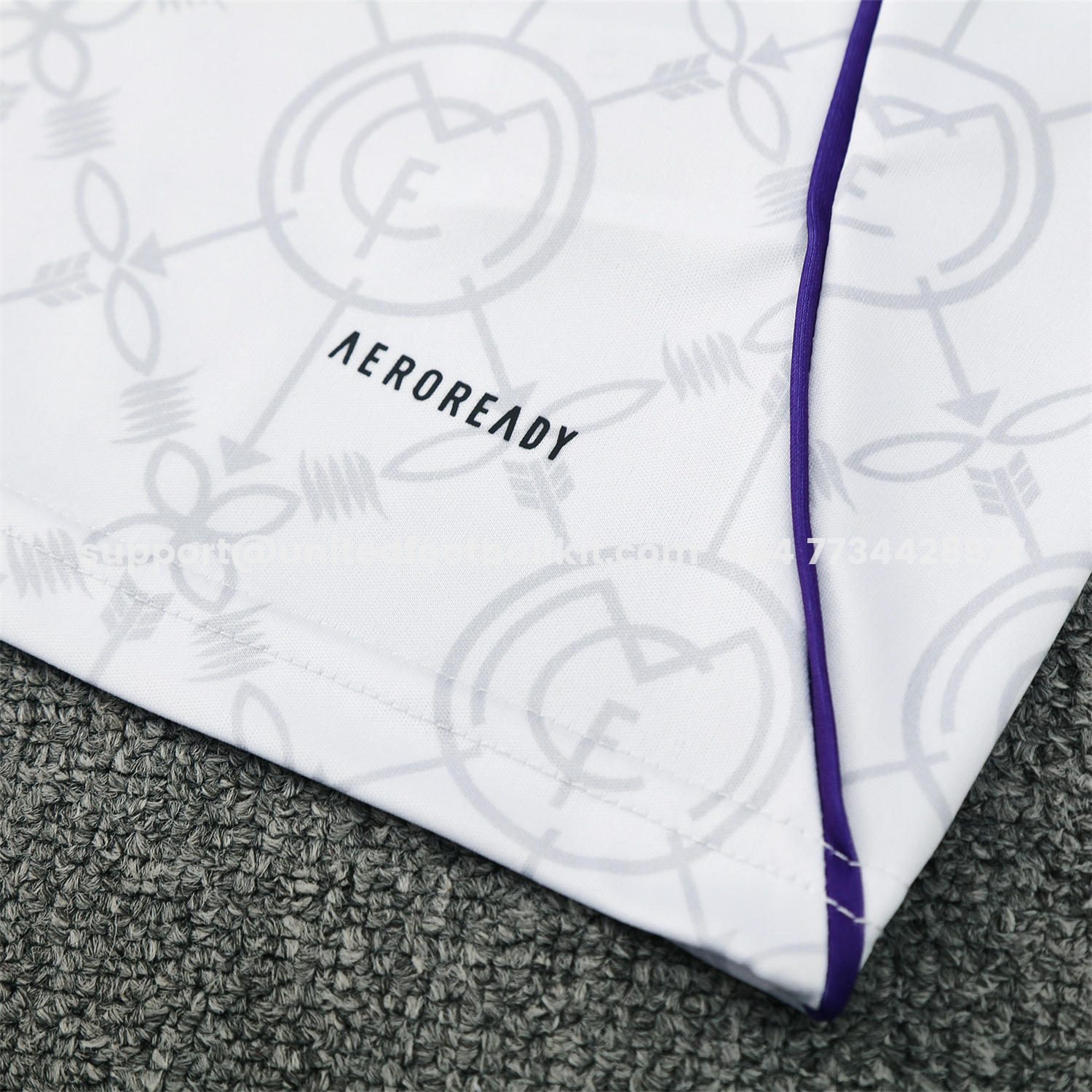 Unitedfootballkit.com | Real Madrid 25-26 Short-Sleeve Training Set - Blue Edge White Top & Black Shorts -Customize Name, Number and Patch | Worldwide Shipping