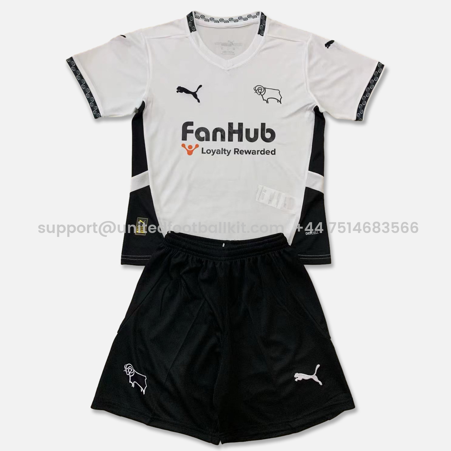 Unitedfootballkit.com | Derby County 24-25 Home Stadium Kids Kit -Customize Name, Number and Patch | Worldwide Shipping