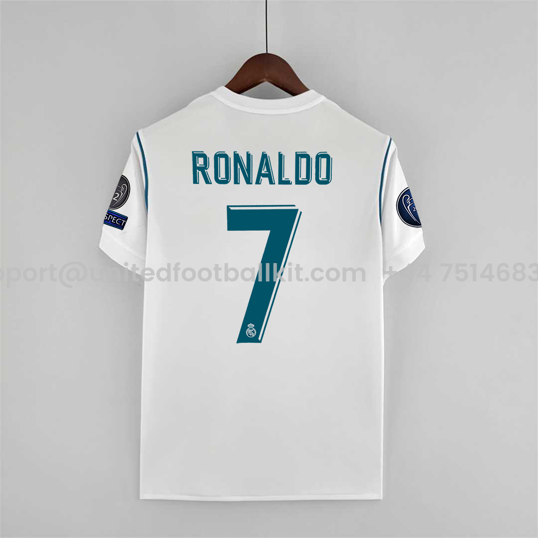 Unitedfootballkit.com | Retro Real Madrid 17-18 Home Jersey - with Champions League Final Final -Customize Name, Number and Patch | Worldwide Shipping