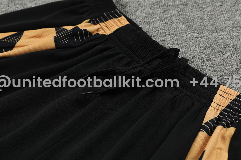 Unitedfootballkit.com | Real Madrid 24-25 Short-Sleeve Training Kids Kit - Black Gold -Customize Name, Number and Patch | Worldwide Shipping