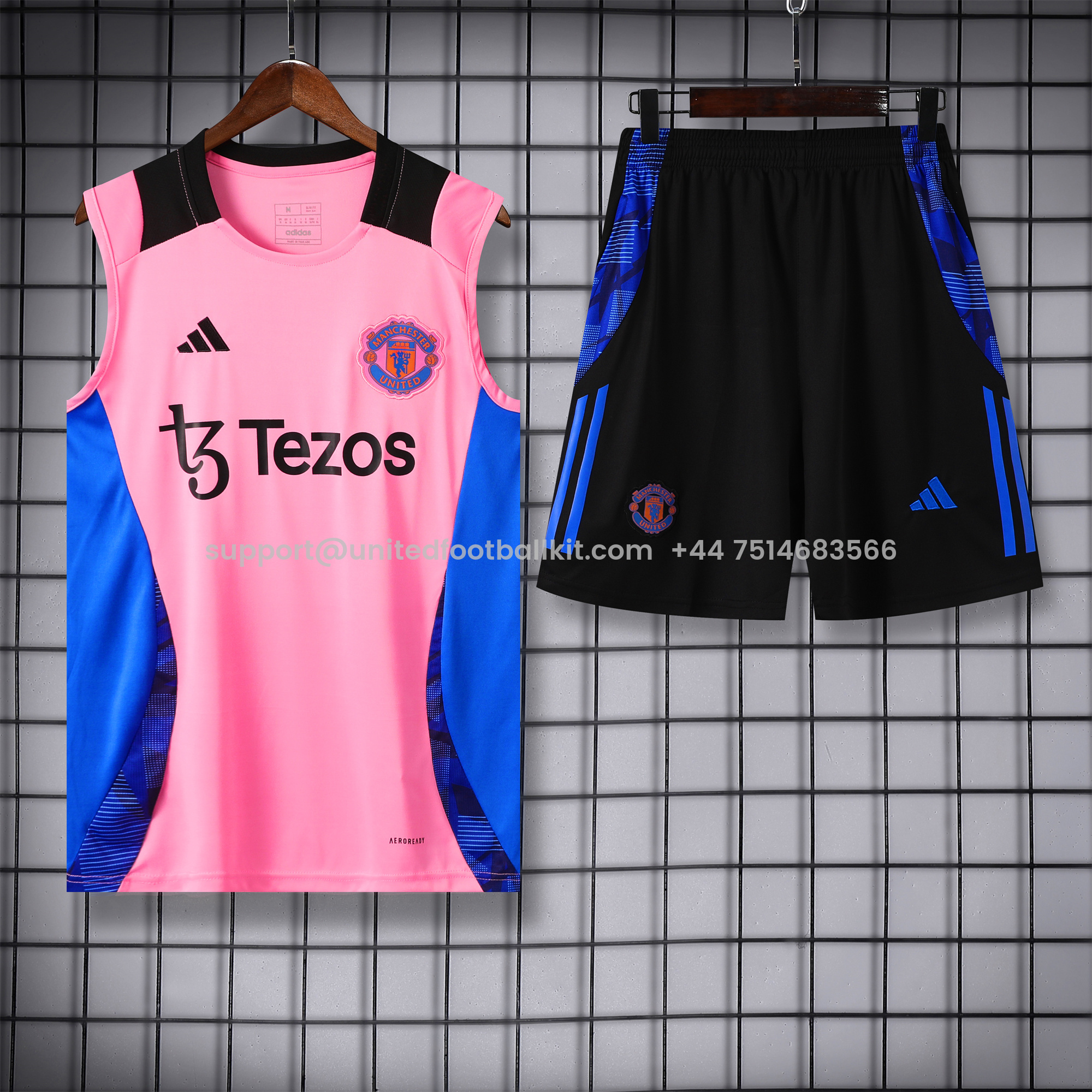Unitedfootballkit.com | Manchester United 24-25 Vest Training Set - Pink Vest & Black Shorts -Customize Name, Number and Patch | Worldwide Shipping