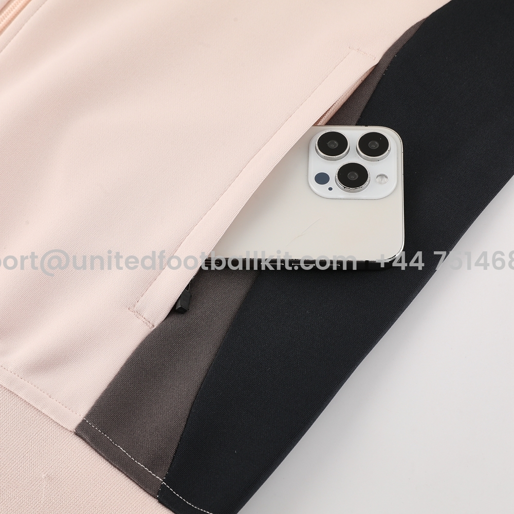 Unitedfootballkit.com | Real Madrid 24-25 Jacket Training Tracksuit - Light Pink Top and Deep Grey Pants -Customize Name, Number and Patch | Worldwide Shipping