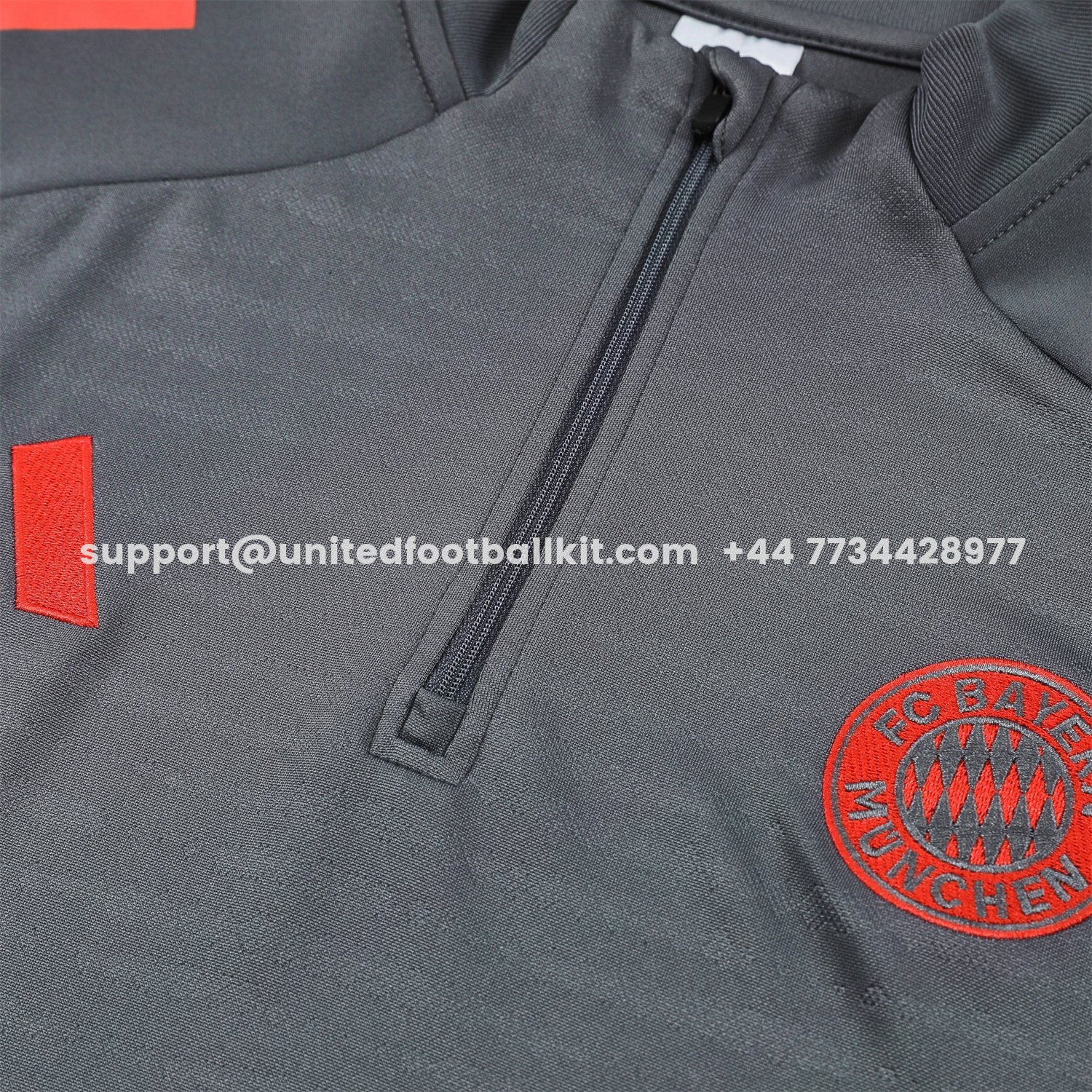 Unitedfootballkit.com | Bayern Munich 25-26 Long Sleeves Training Set - Dark Grey And Red Top & Pants -Customize Name, Number and Patch | Worldwide Shipping