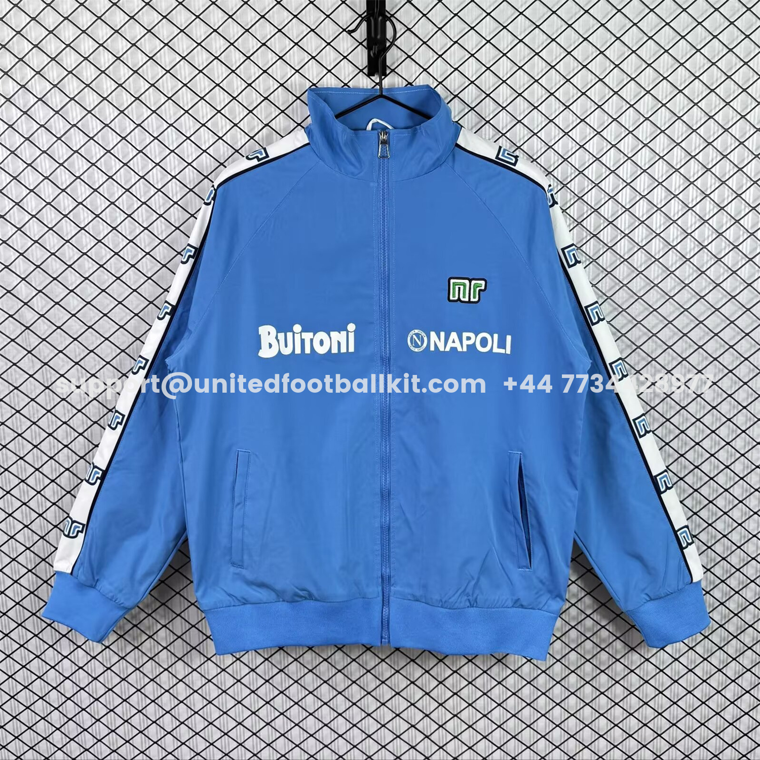 Unitedfootballkit.com | Retro Napoli 1987-88 Blue Windbreaker -Customize Name, Number and Patch | Worldwide Shipping