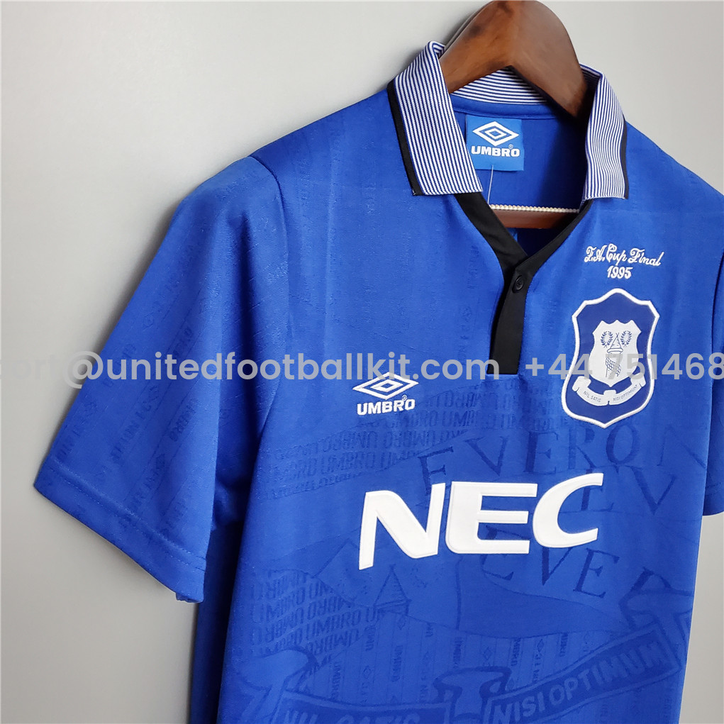 Unitedfootballkit.com | Retro Everton 1995 FA Cup Final Jersey -Customize Name, Number and Patch | Worldwide Shipping