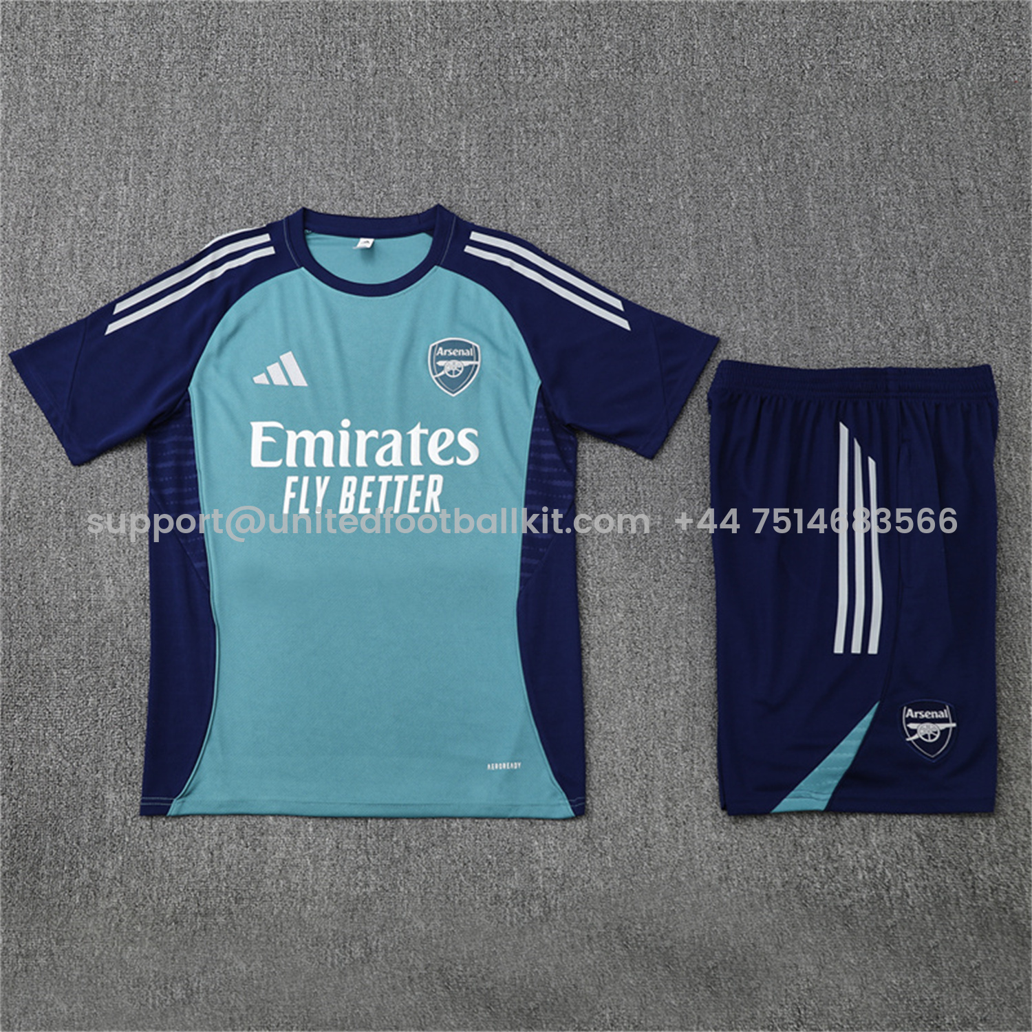 Unitedfootballkit.com | Arsenal 25-26 Kids Short-Sleeve Training Set - Green Top and Deep Blue Shorts -Customize Name, Number and Patch | Worldwide Shipping