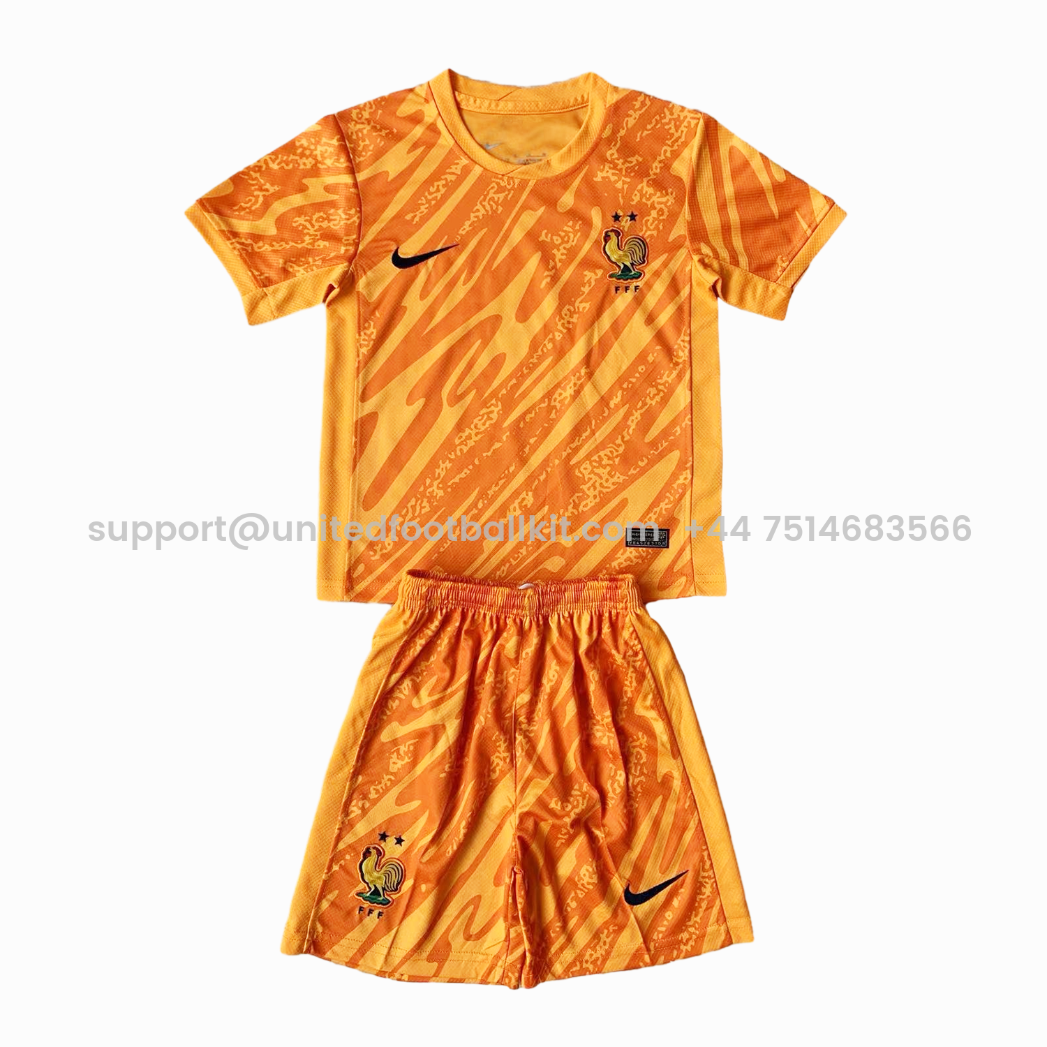Unitedfootballkit.com | France 2024 Goalkeeper Kids Kit - Orange -Customize Name, Number and Patch | Worldwide Shipping