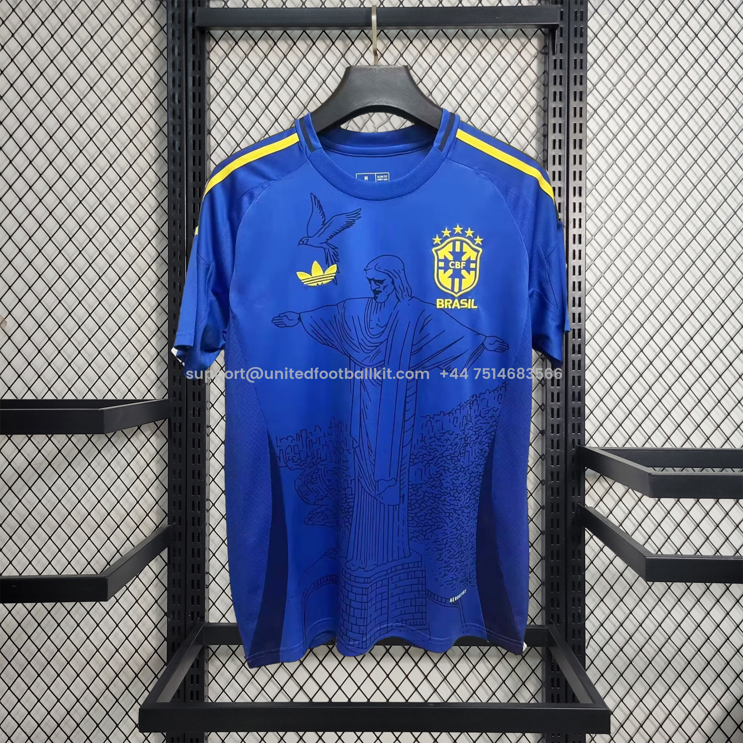 Unitedfootballkit.com | Brazil 2024 Blue Christ the Redeemer Statue Vintage Originals Tee -Customize Name, Number and Patch | Worldwide Shipping