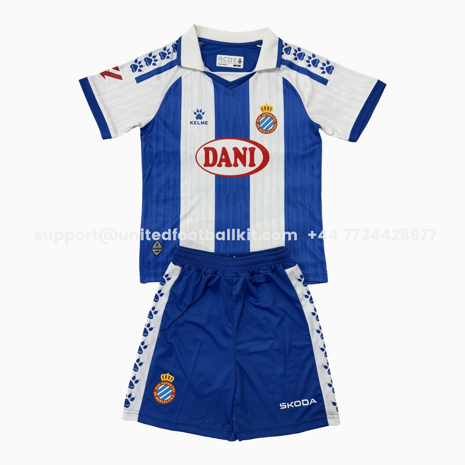 Unitedfootballkit.com | RCD Espanyol 25-26 Home Kids Kit -Customize Name, Number and Patch | Worldwide Shipping