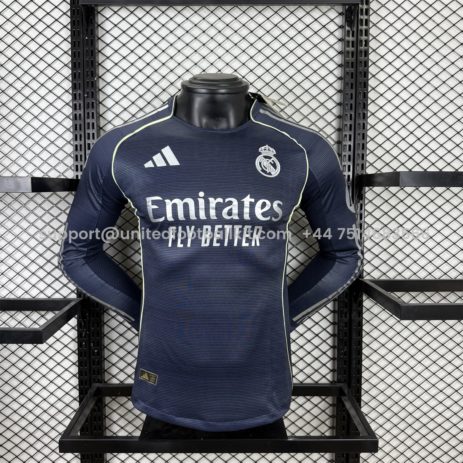 Unitedfootballkit.com | Real Madrid 25-26 Away Long Sleeve Jersey - Player Version -Customize Name, Number and Patch | Worldwide Shipping