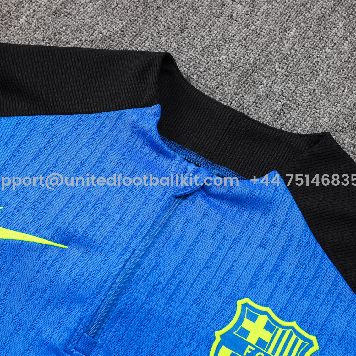 Unitedfootballkit.com | Barcelona 24-25 Long Sleeve Training Set - Player Version - Blue Top and Black Pants -Customize Name, Number and Patch | Worldwide Shipping