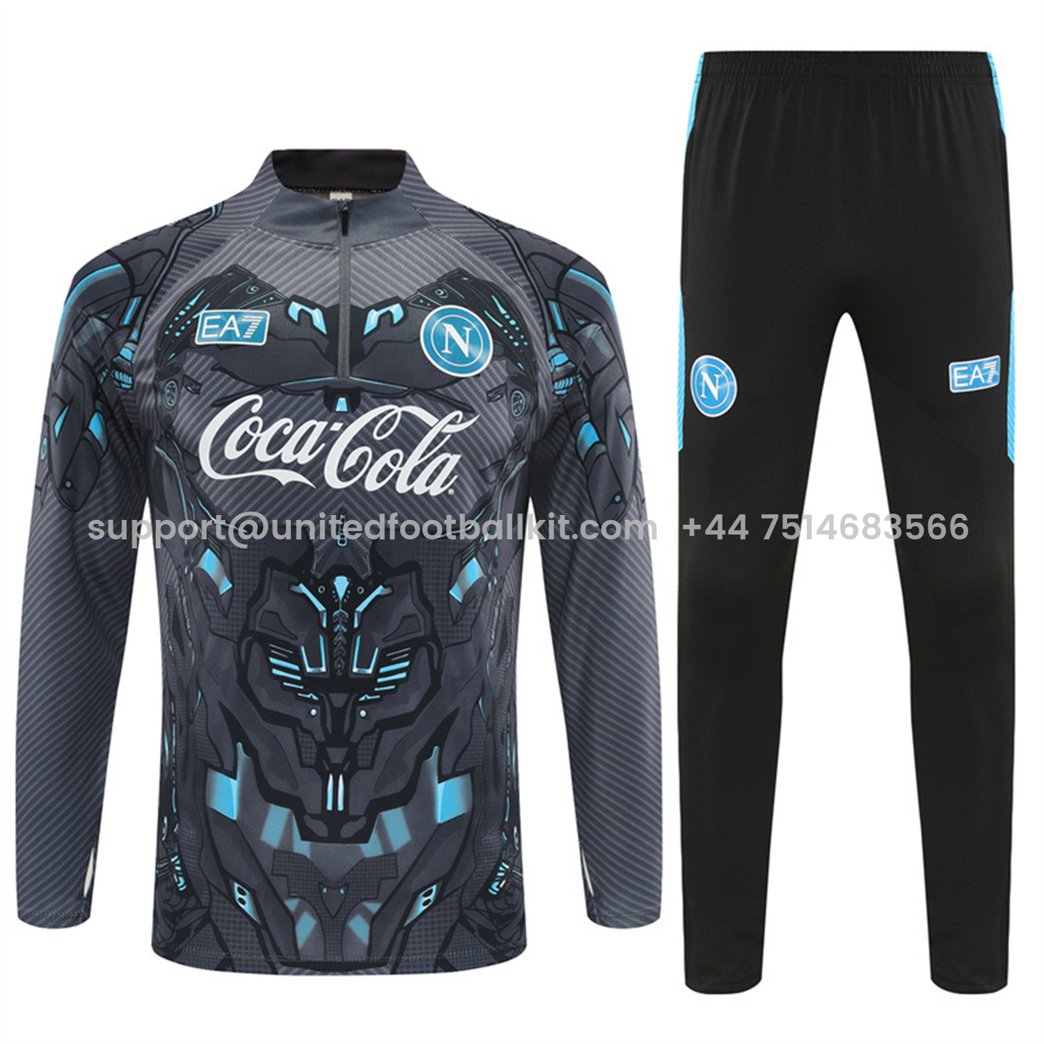 Unitedfootballkit.com | Napoli 25-26 Long Sleeve Training Set - Gray Mecha Top & Black Pants -Customize Name, Number and Patch | Worldwide Shipping