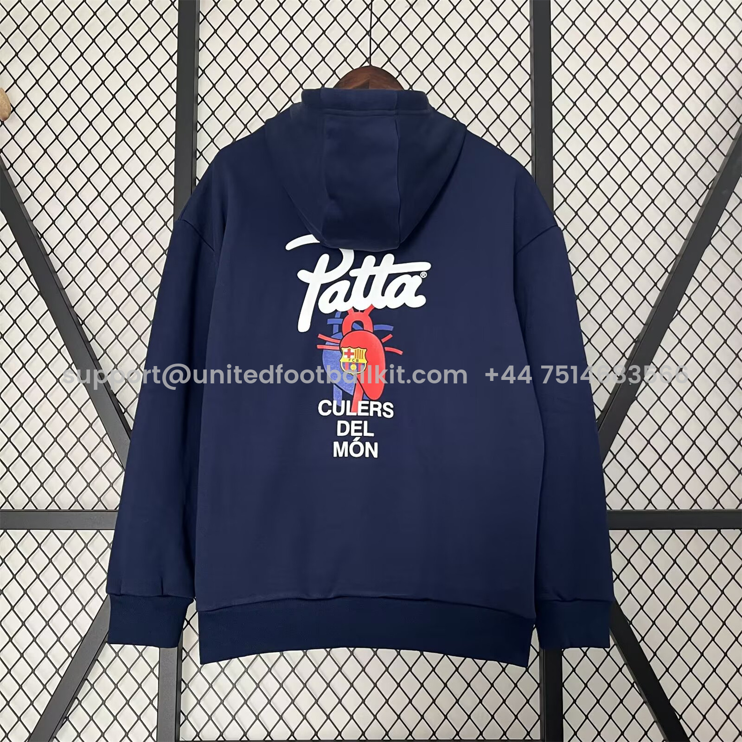 Unitedfootballkit.com | Barcelona x Patta 25-26 Blue Unisex Pullover Hoodie -Customize Name, Number and Patch | Worldwide Shipping