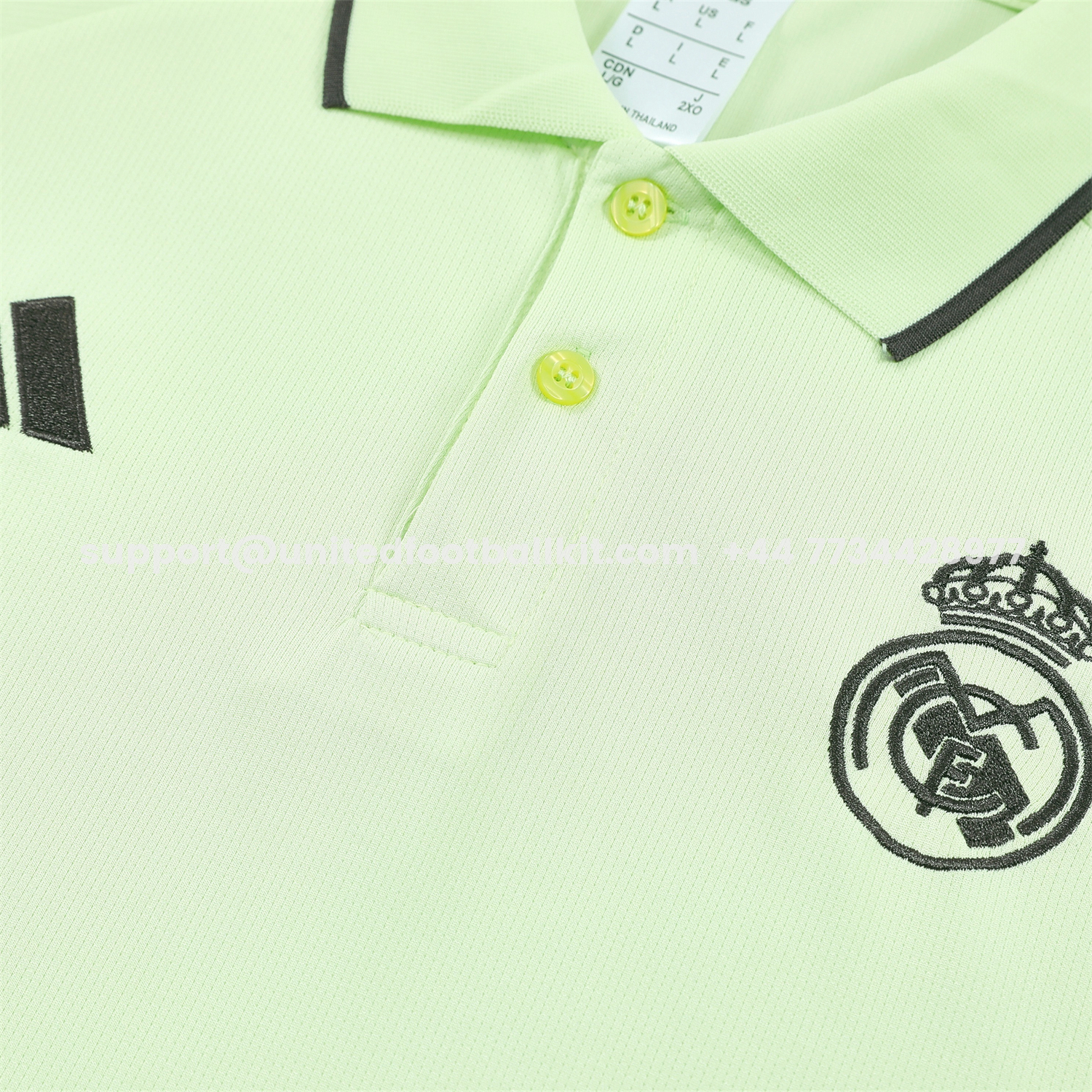Unitedfootballkit.com | Real Madrid 25-26 POLO Short-Sleeve Training Set - Light Green Top and Dark Grey Pants -Customize Name, Number and Patch | Worldwide Shipping