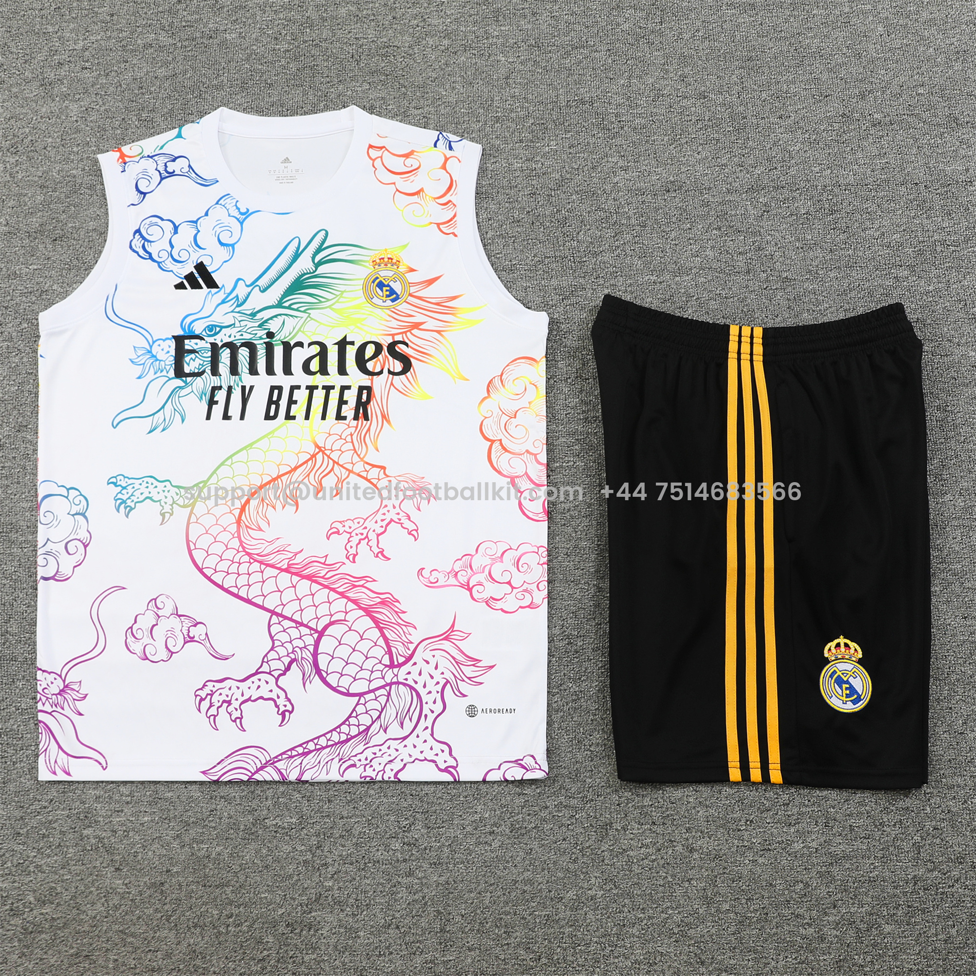 Unitedfootballkit.com | Real Madrid 24-25 Vest Training Set - White Dragon -Customize Name, Number and Patch | Worldwide Shipping