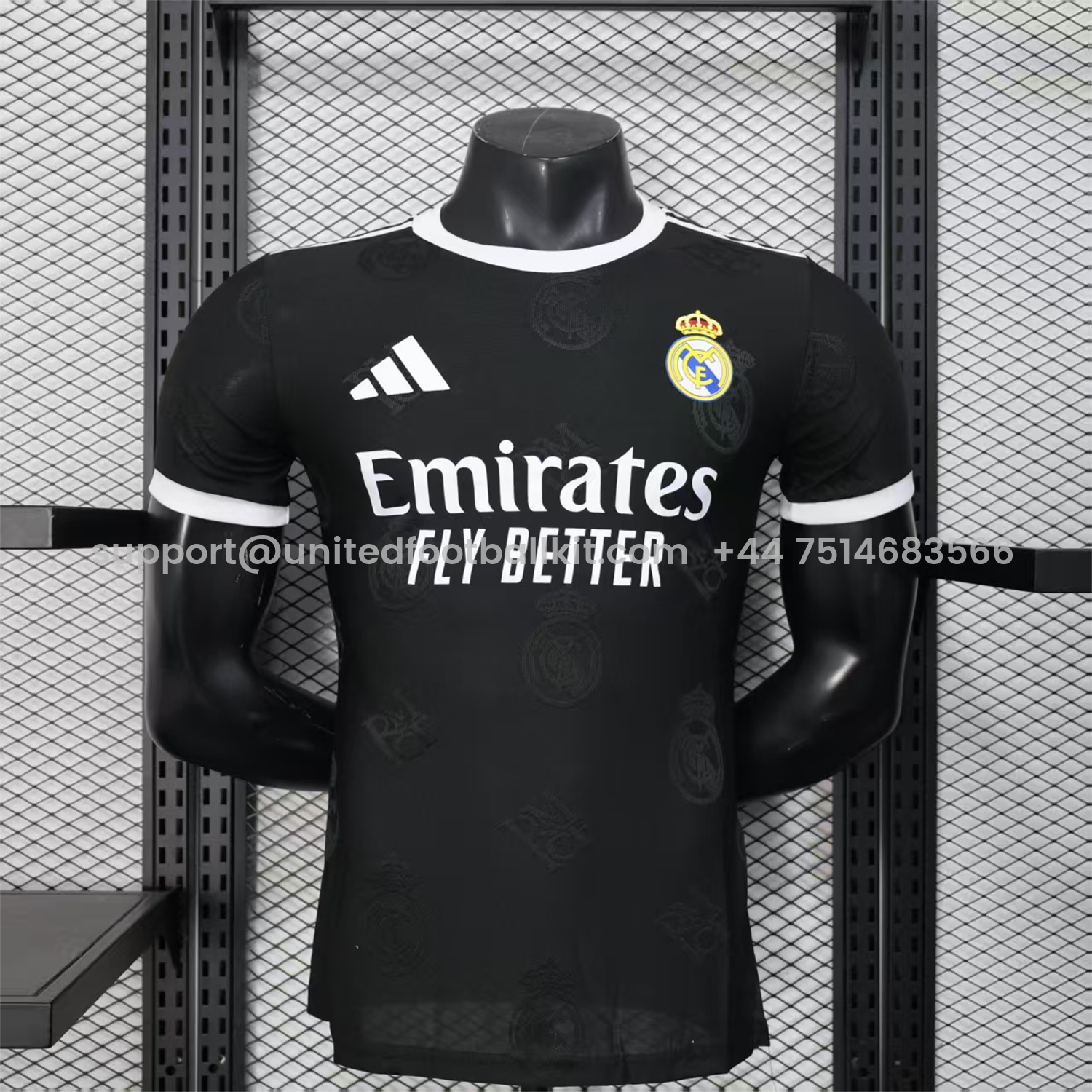 Unitedfootballkit.com | Real Madrid 25-26 Black Team Logo Jacquard Special Jersey - Player Version -Customize Name, Number and Patch | Worldwide Shipping