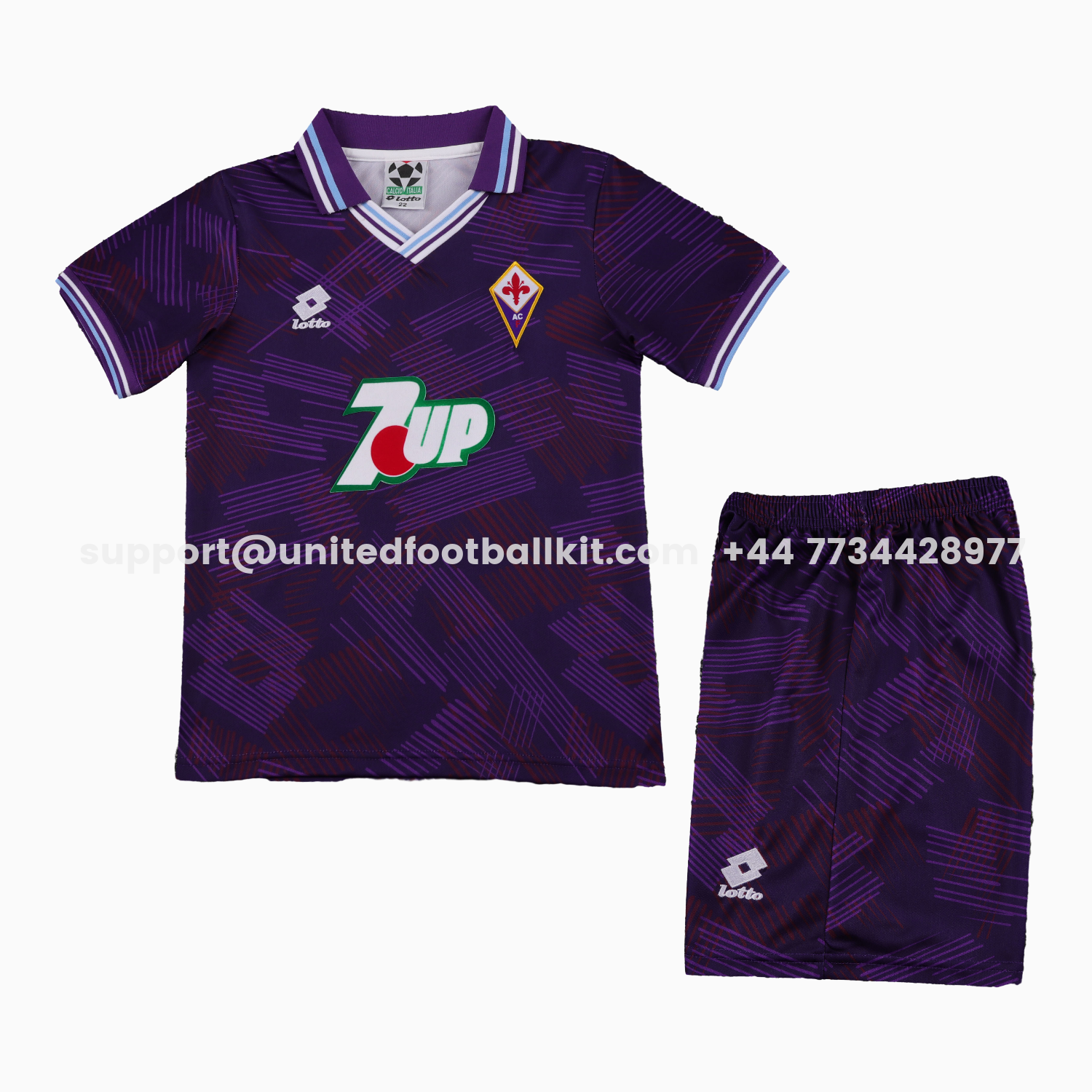 Unitedfootballkit.com | Retro Fiorentina 1992-93 Home Kids Kit -Customize Name, Number and Patch | Worldwide Shipping