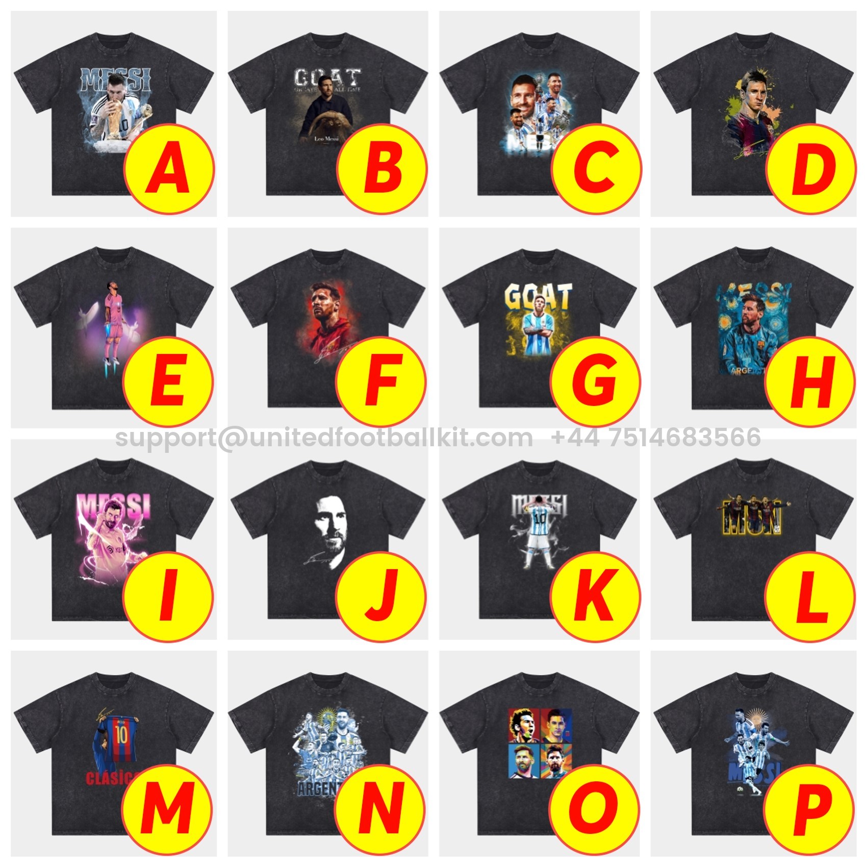 Unitedfootballkit.com | Messi GOAT Argentina Barcelona INT M.A.M Oversized Washed T-Shirt -Customize Name, Number and Patch | Worldwide Shipping