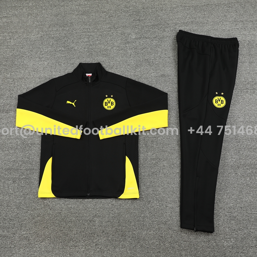 Unitedfootballkit.com | Dortmund 24-25 Jacket Training Tracksuit - Black and Yellow -Customize Name, Number and Patch | Worldwide Shipping