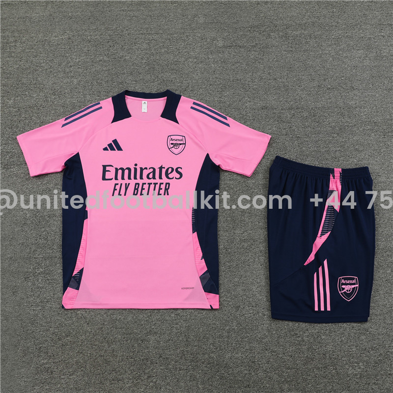 Unitedfootballkit.com | Arsenal 24-25 Short-Sleeve Training Kids Kit - Pink -Customize Name, Number and Patch | Worldwide Shipping