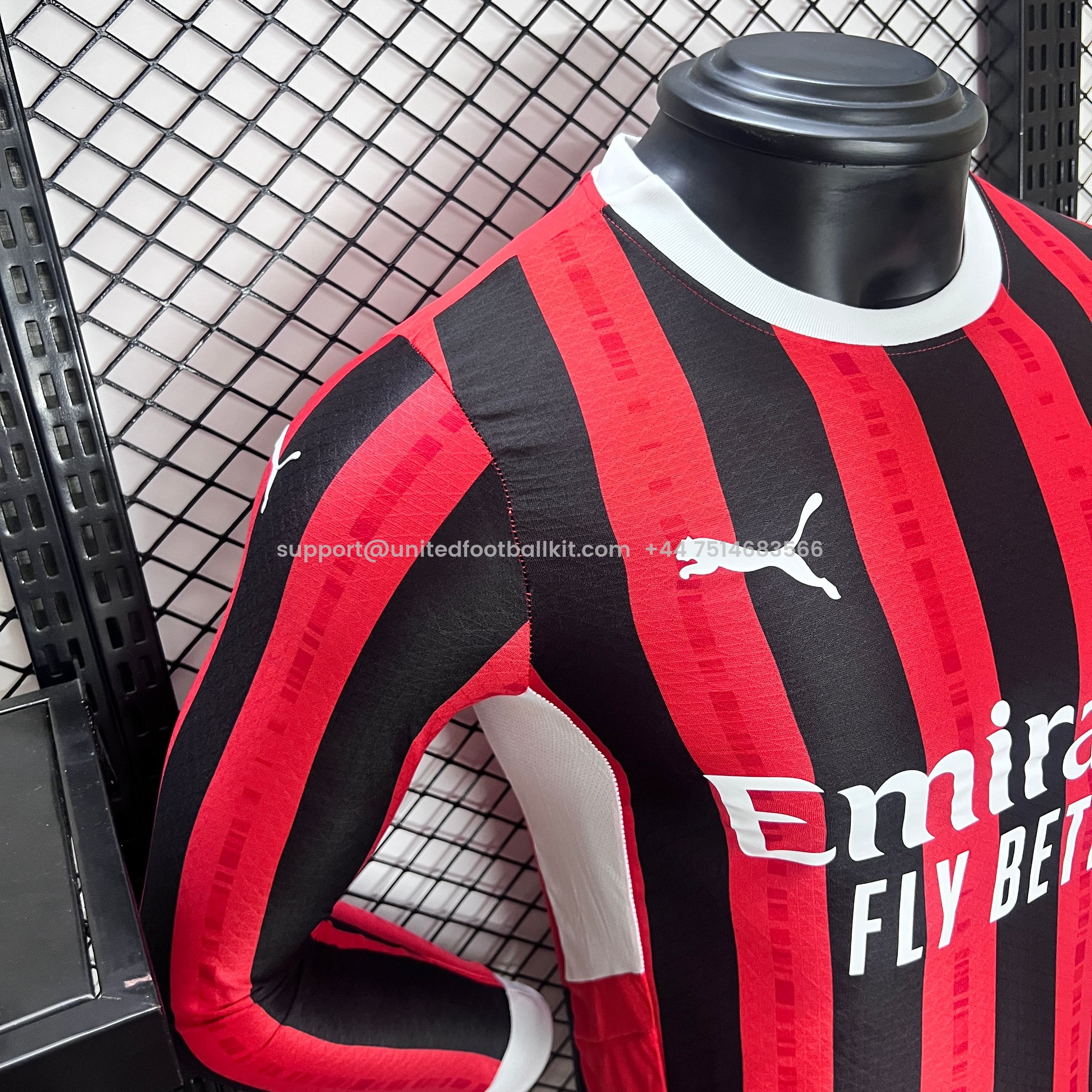 Unitedfootballkit.com | AC Milan 24-25 Home Long Sleeve Jersey - Player Version -Customize Name, Number and Patch | Worldwide Shipping