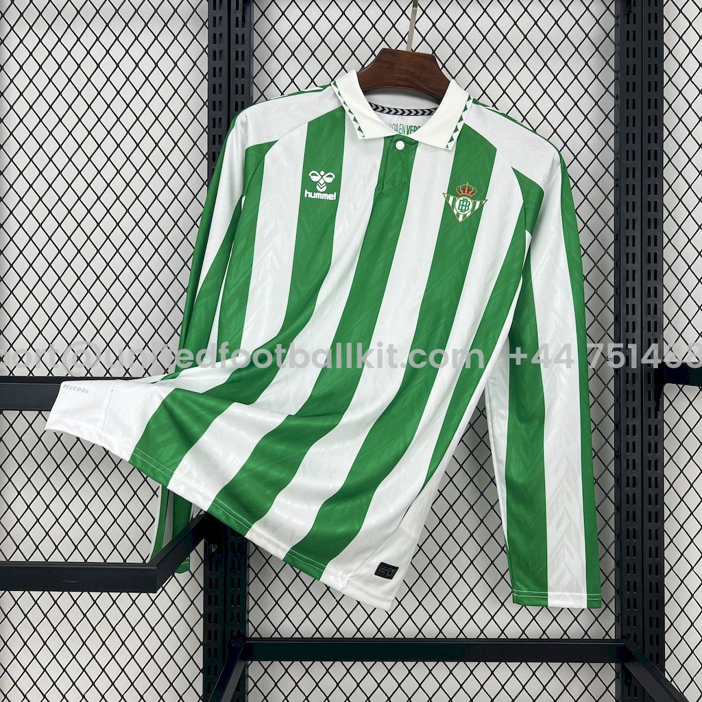 Unitedfootballkit.com | Real Betis 24-25 Home Unsponsored Long Sleeves Jersey - Fans Version -Customize Name, Number and Patch | Worldwide Shipping