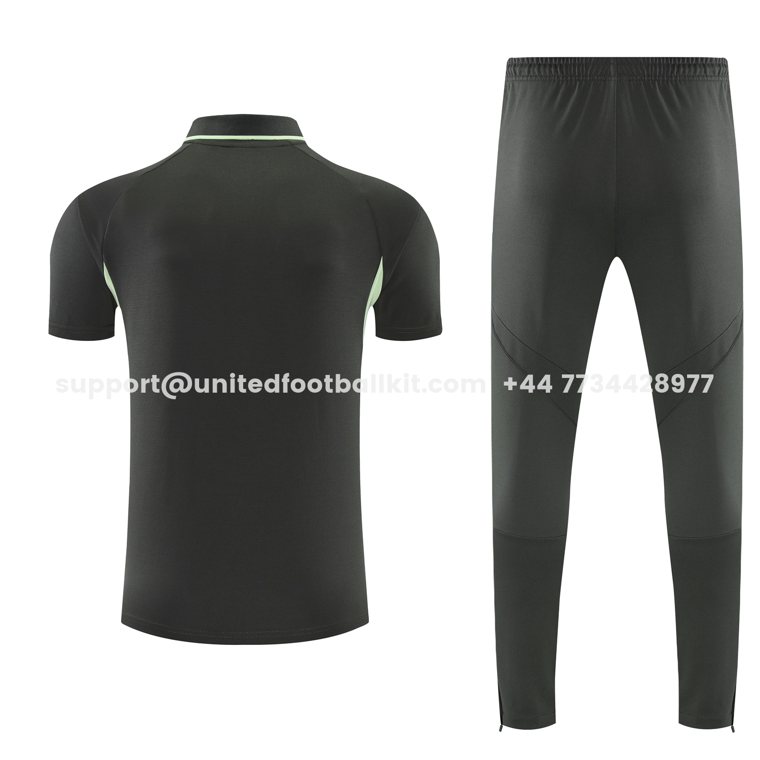 Unitedfootballkit.com | Real Madrid 25-26 POLO Short-Sleeve Training Set - Dark Grey Top and Pants -Customize Name, Number and Patch | Worldwide Shipping