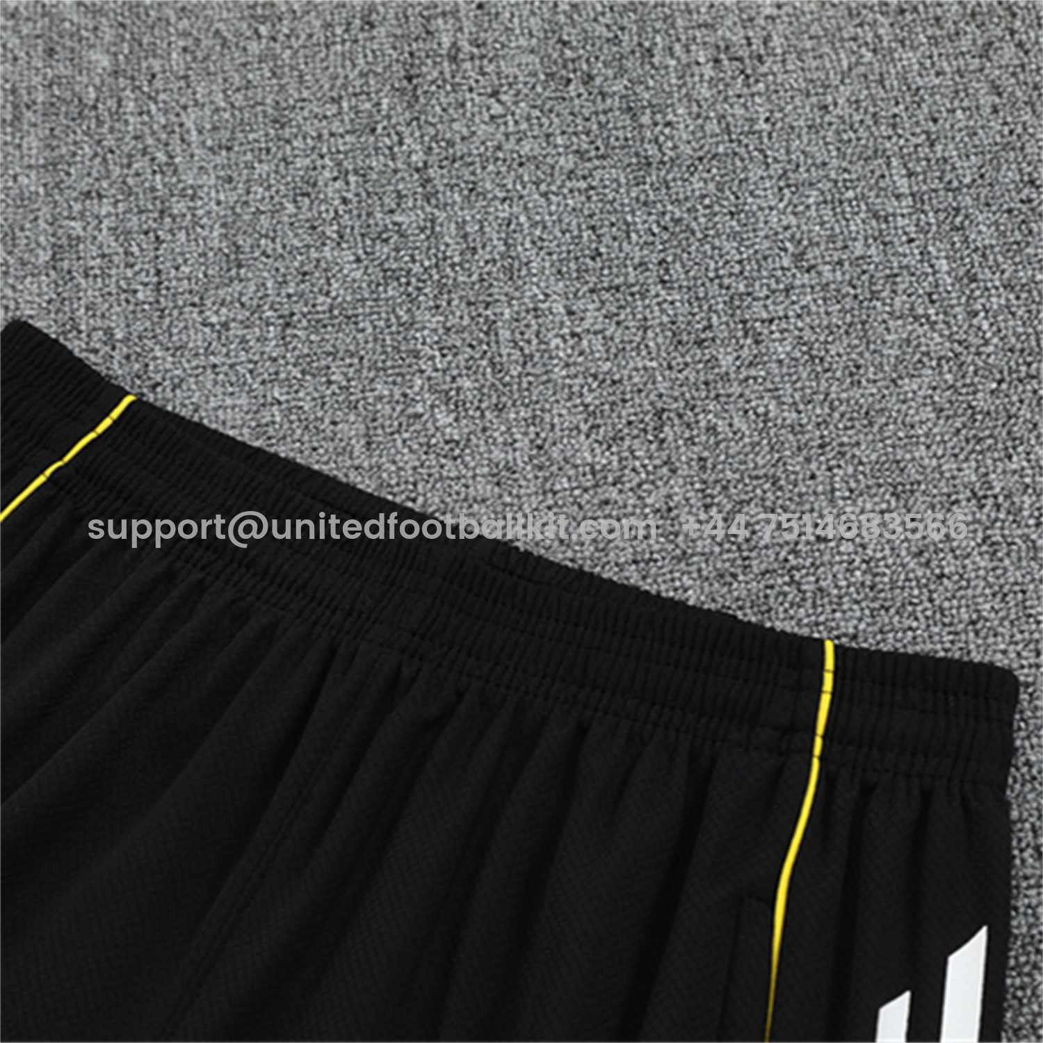 Unitedfootballkit.com | Real Madrid 25-26 Kids Short-Sleeve Training Set - Yellow Line Black Top and Black Shorts -Customize Name, Number and Patch | Worldwide Shipping
