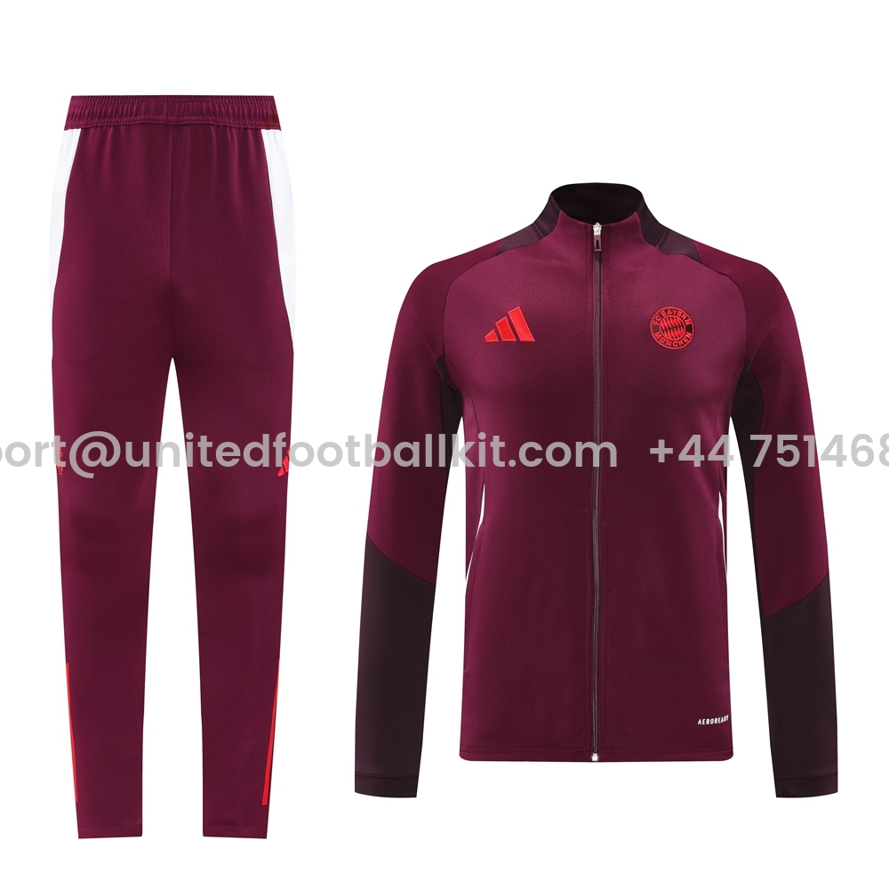 Unitedfootballkit.com | Bayern Munich 24-25 Jacket Training Tracksuit - Claret Red -Customize Name, Number and Patch | Worldwide Shipping
