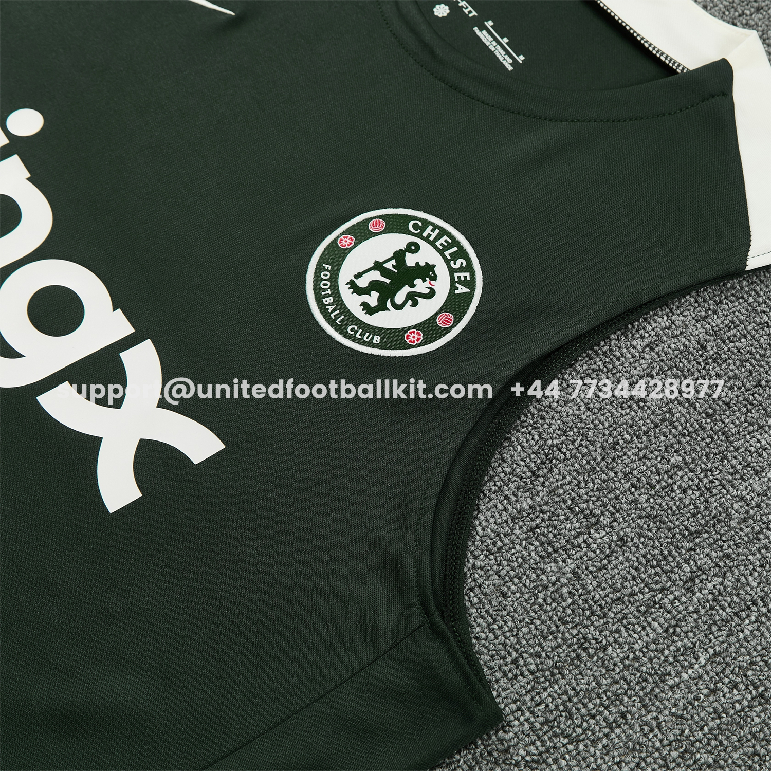 Unitedfootballkit.com | C.H.E.L.S.E.A 25-26 Vest Training Set - Dark Green With White Accents Top & Pants -Customize Name, Number and Patch | Worldwide Shipping