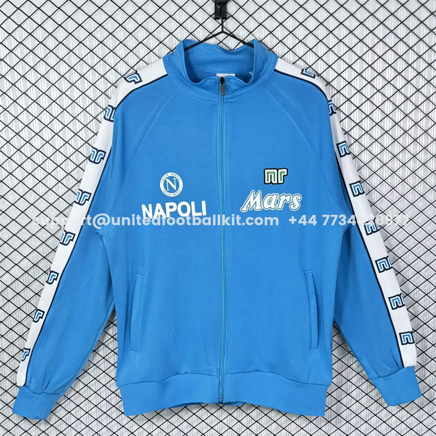 Unitedfootballkit.com | Retro Napoli 1988-89 Blue Windbreaker -Customize Name, Number and Patch | Worldwide Shipping