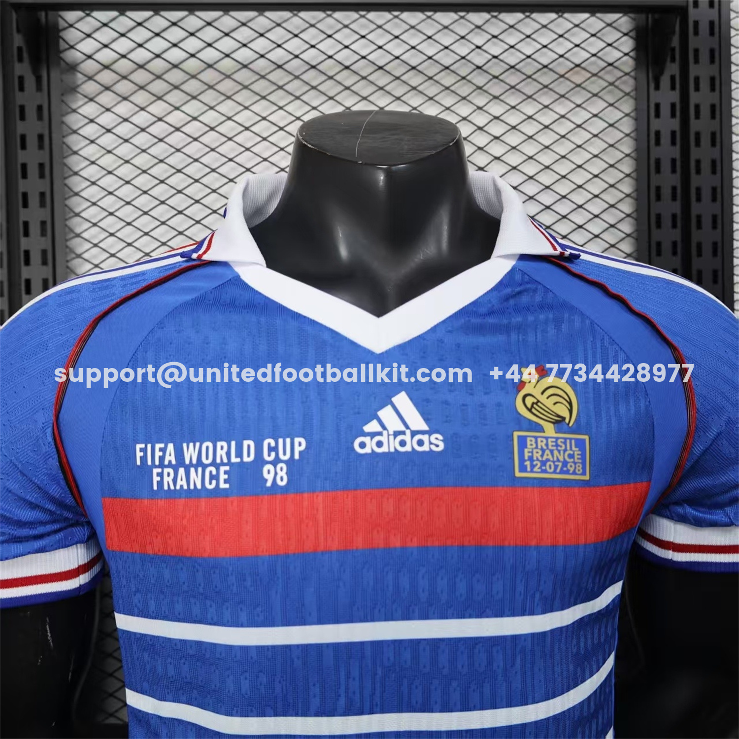 Unitedfootballkit.com | Retro France 1998 Home Blue Jersey - Player Version -Customize Name, Number and Patch | Worldwide Shipping