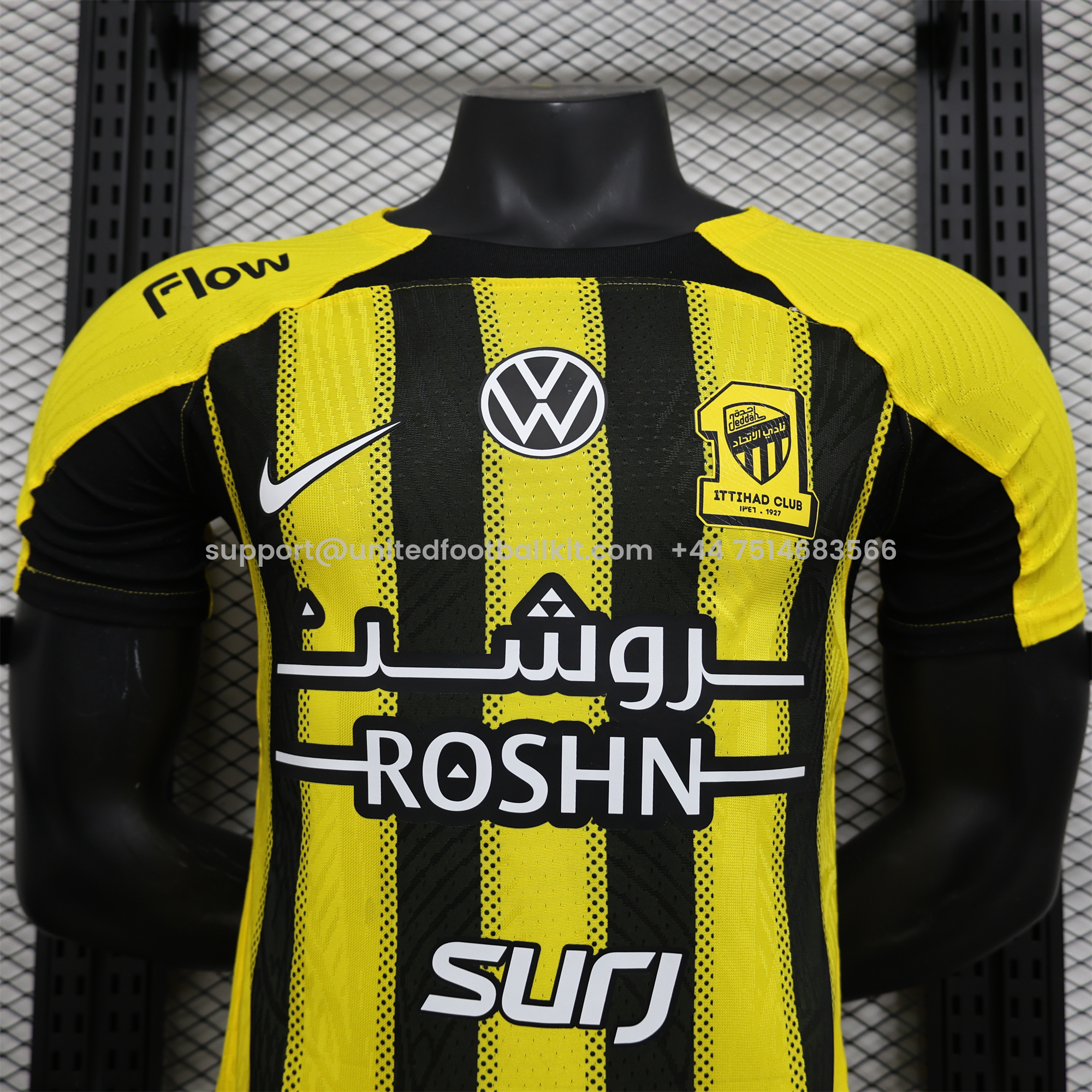 Unitedfootballkit.com | Al Ittihad Jeddah United 24-25 Home Jersey with New Sponsers - Player Version -Customize Name, Number and Patch | Worldwide Shipping