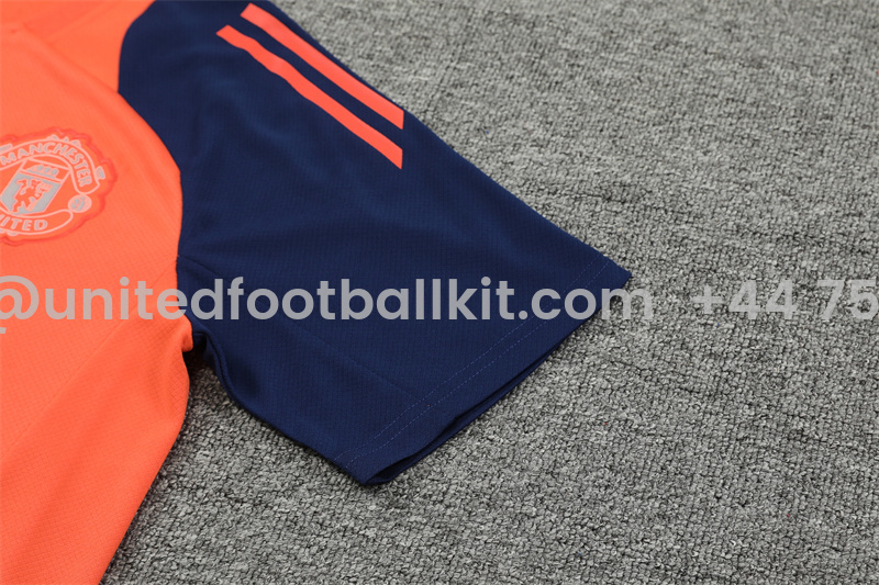 Unitedfootballkit.com | Manchester United 24-25 Short-Sleeve Training Kids Kit - Orange -Customize Name, Number and Patch | Worldwide Shipping