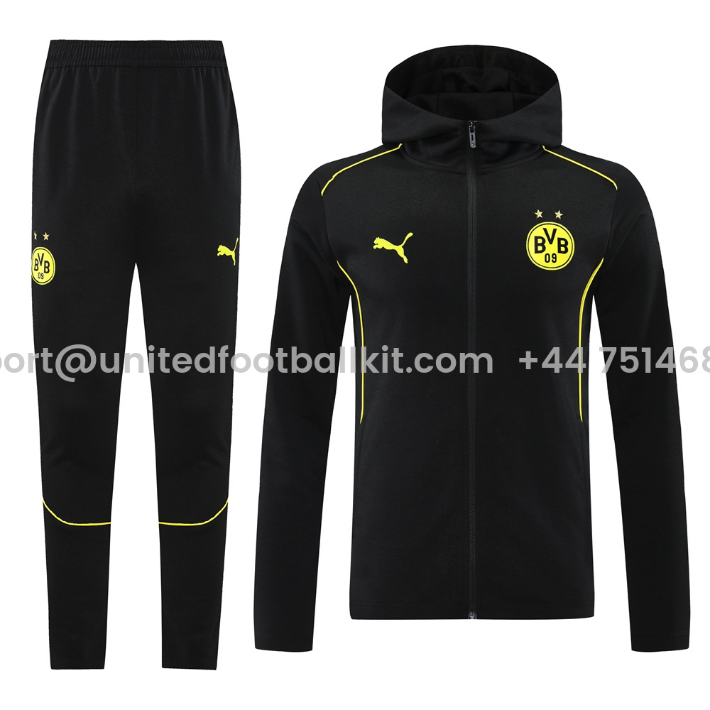 Unitedfootballkit.com | Dortmund 24-25 Training Hoodie Set - Black Hoodie and Pants -Customize Name, Number and Patch | Worldwide Shipping