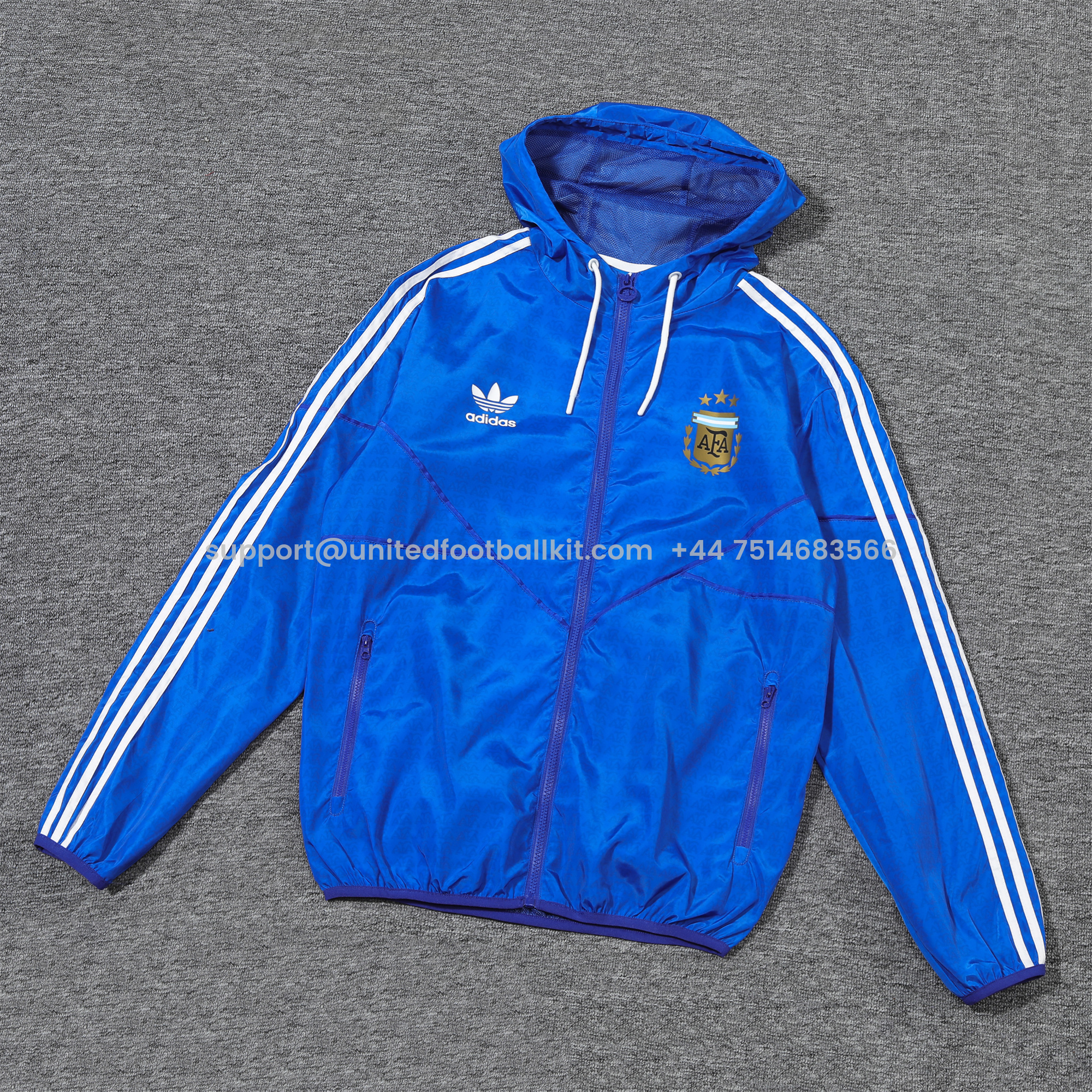 Unitedfootballkit.com | Argentine 2024 Vintage Style Blue Hooded Windbreaker - Player Version -Customize Name, Number and Patch | Worldwide Shipping