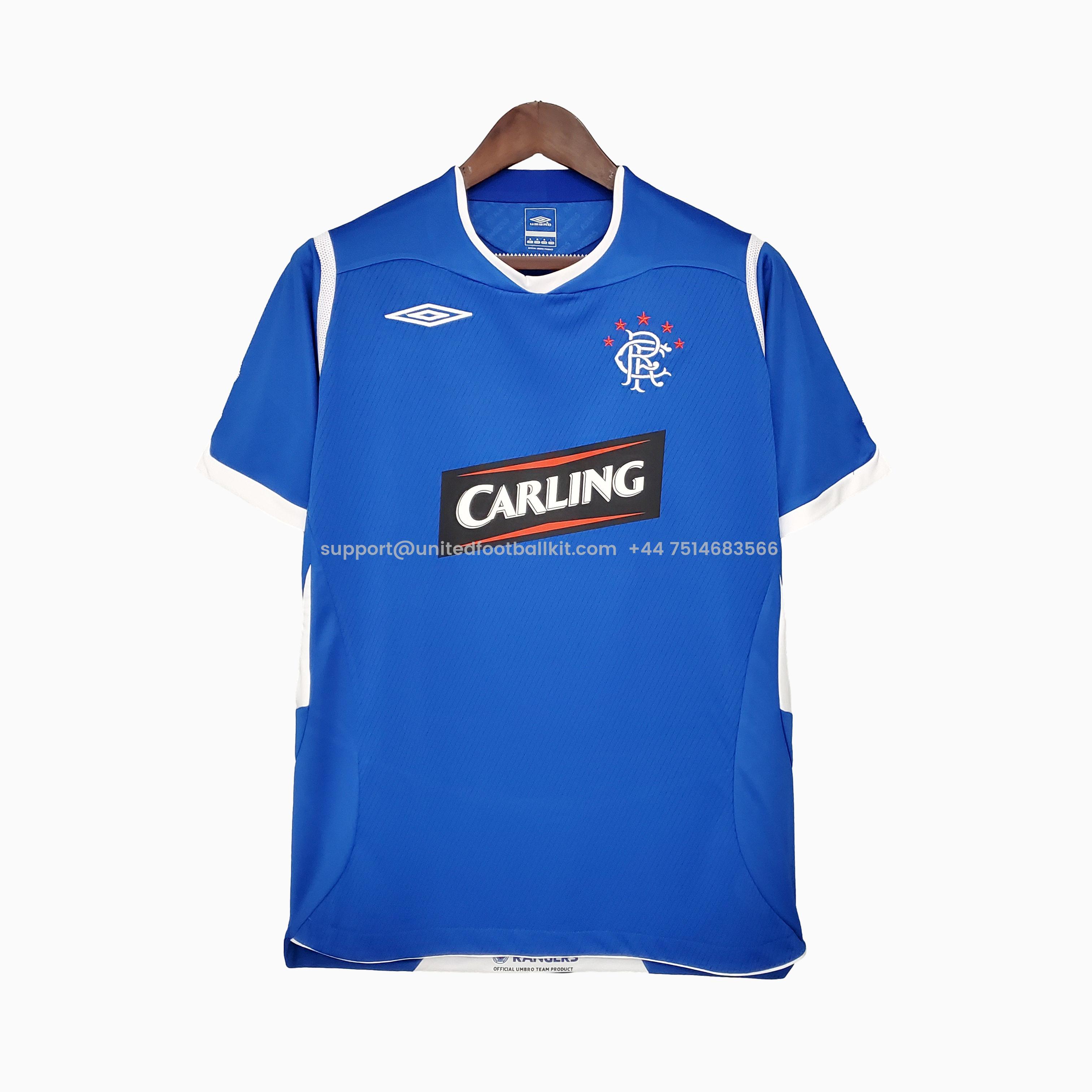 Unitedfootballkit.com | Retro Glasgow Rangers 08-09 Home Stadium Jersey -Customize Name, Number and Patch | Worldwide Shipping