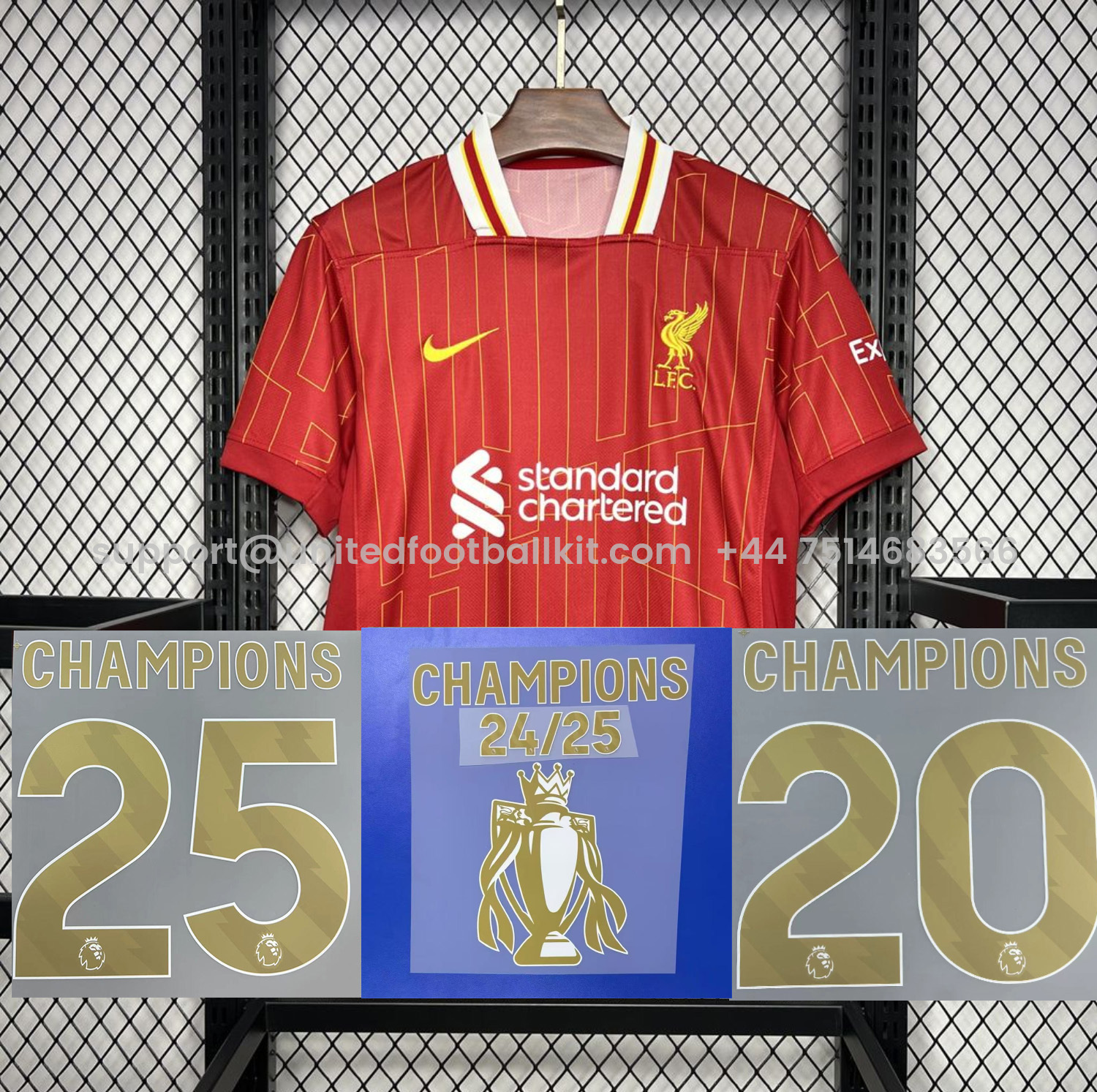 Unitedfootballkit.com | Liver.pool 24-25 Home Jersey with Golden Champions Patch - Fans Version -Customize Name, Number and Patch | Worldwide Shipping