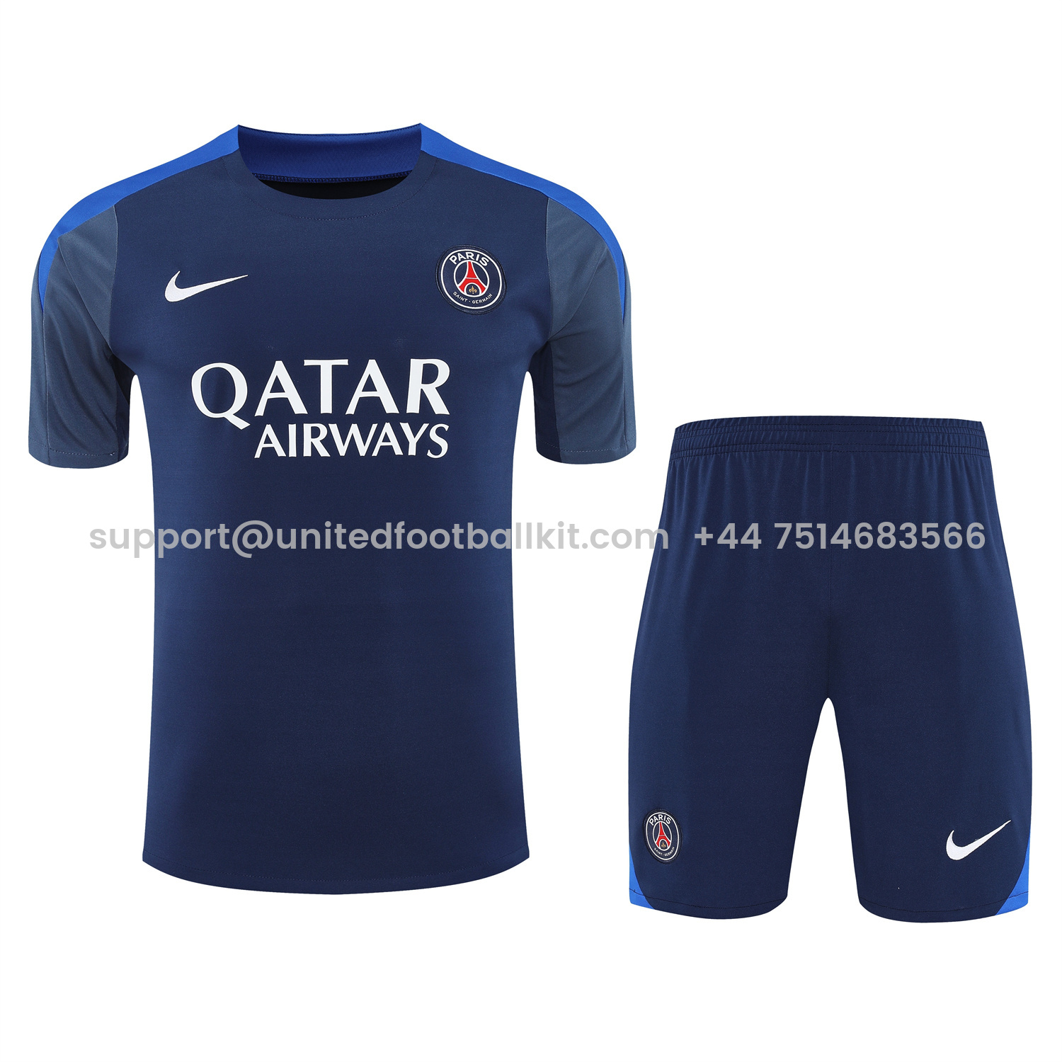 Unitedfootballkit.com | Paris Saint-Germain PSG 25-26 Short-Sleeve Training Set - Royal Blue & Royal Blue Shorts -Customize Name, Number and Patch | Worldwide Shipping