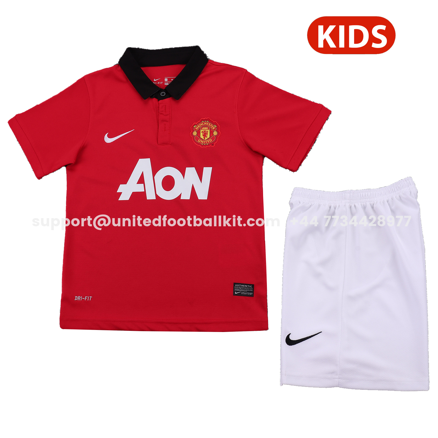 Unitedfootballkit.com | Retro Manchester United 2013-14 Home Kids Kit -Customize Name, Number and Patch | Worldwide Shipping