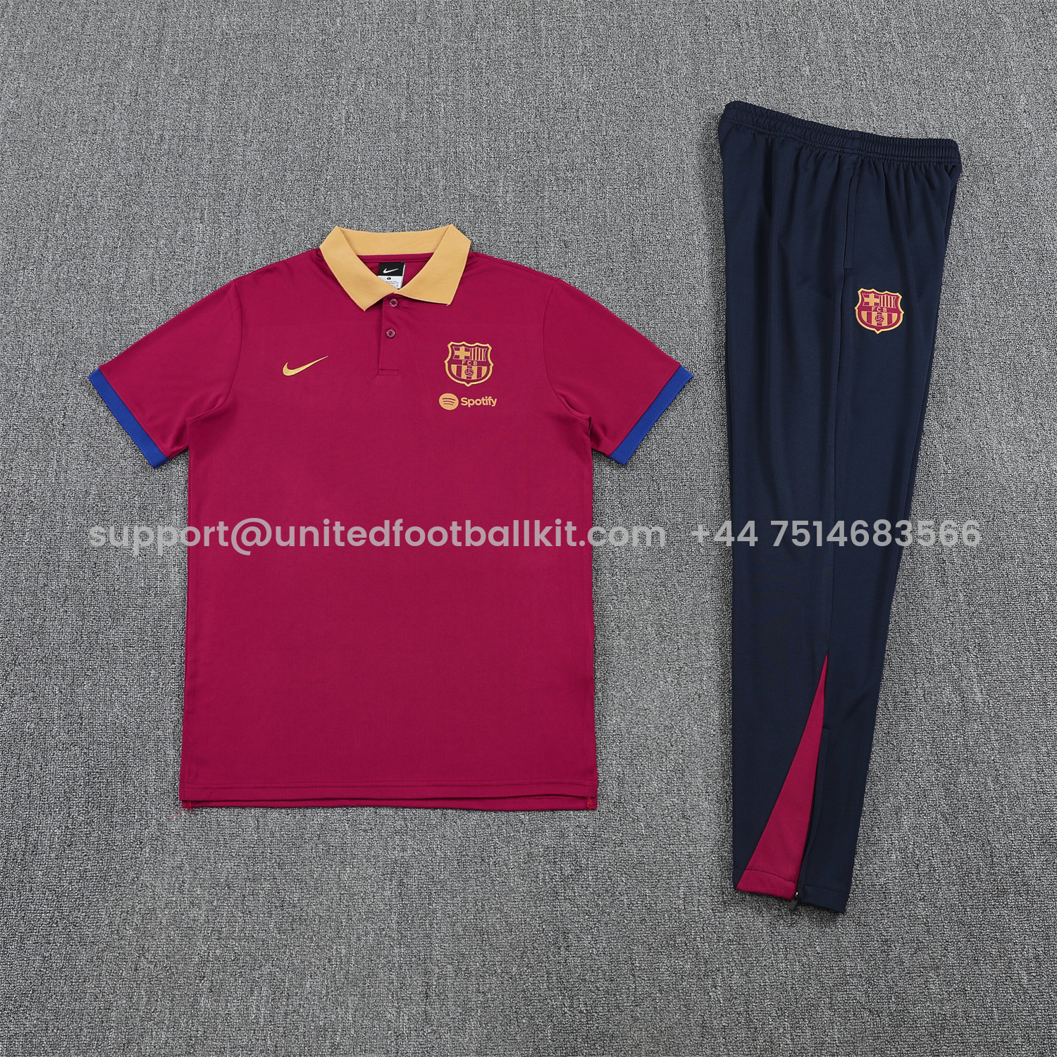 Unitedfootballkit.com | Barcelona 25-26 POLO Short-Sleeve Training Set - Deep Red Top and Black Pants -Customize Name, Number and Patch | Worldwide Shipping