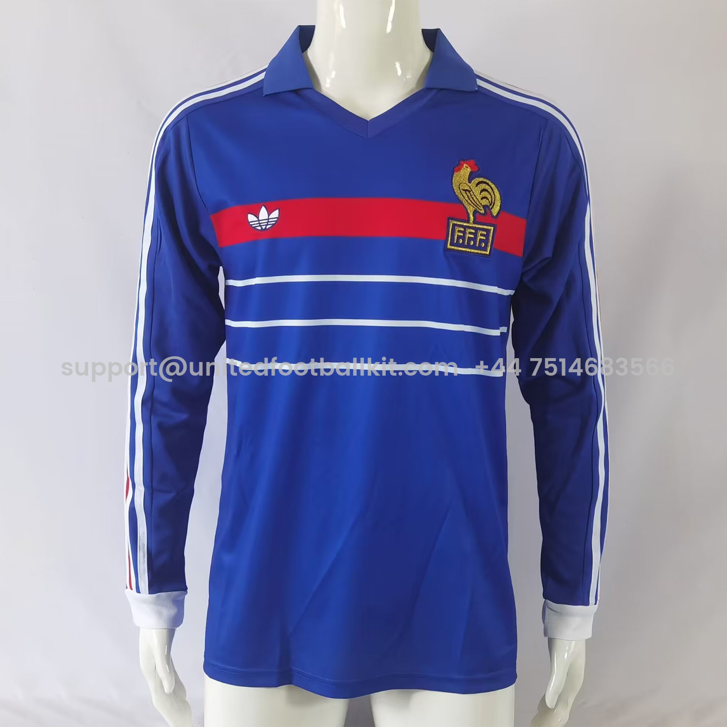 Unitedfootballkit.com | Retro France 1984 Home Stadium Long Sleeve Jersey -Customize Name, Number and Patch | Worldwide Shipping