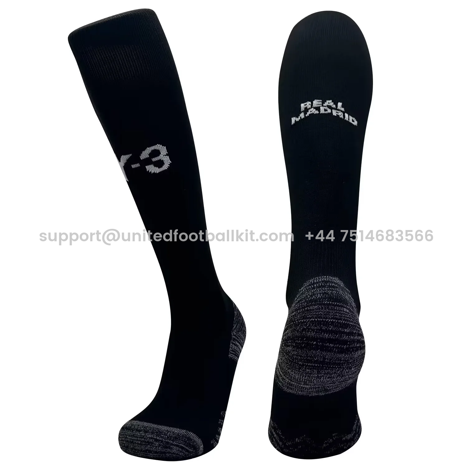 Unitedfootballkit.com | Real Madrid 24-25 Y-3 Socks - Black -Customize Name, Number and Patch | Worldwide Shipping