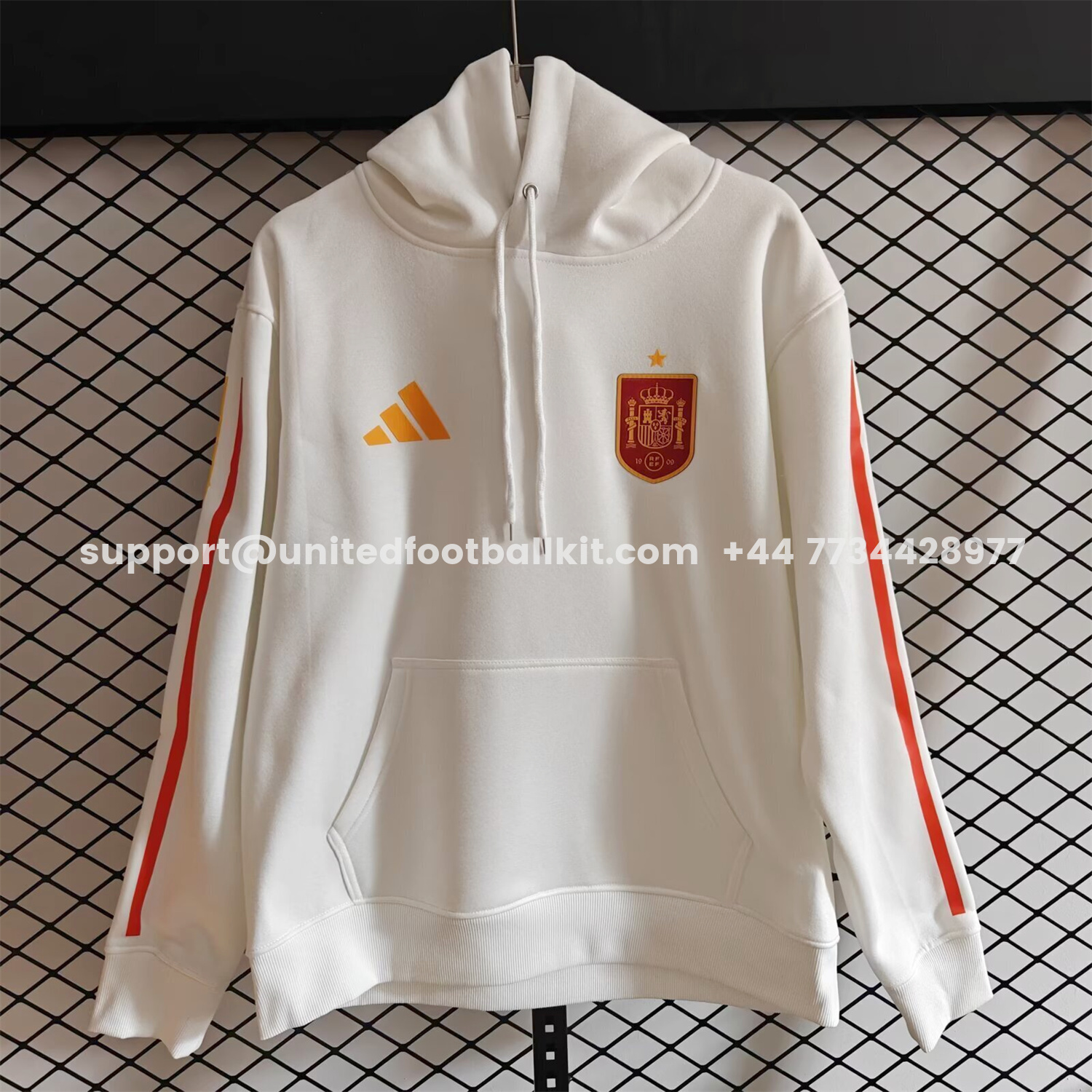 Unitedfootballkit.com | Spain 2026 Home Unisex Pullover Hoodie -Customize Name, Number and Patch | Worldwide Shipping