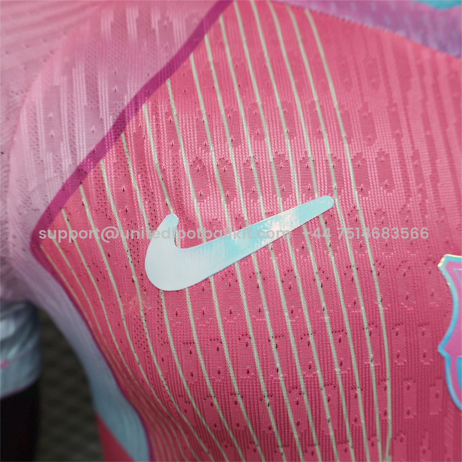 Unitedfootballkit.com | Barcelona 25-26 Pink and Light Blue Stripes Jersey - Player Version -Customize Name, Number and Patch | Worldwide Shipping
